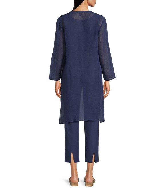 Eileen Fisher Organic Linen Gauze V-Neck Tie Front Long Sleeve Jacket Product Image