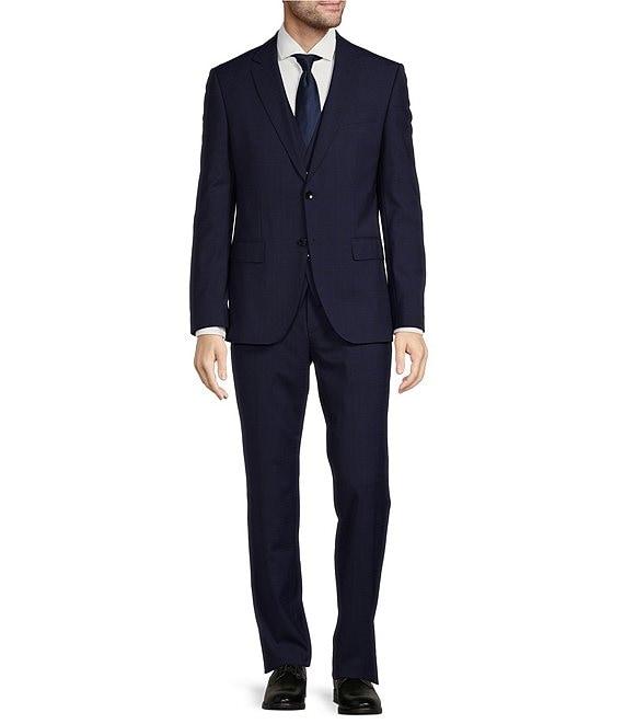 Hugo Boss Slim Fit Flat Front Plain Check Pattern Vested 3-Piece Suit Product Image