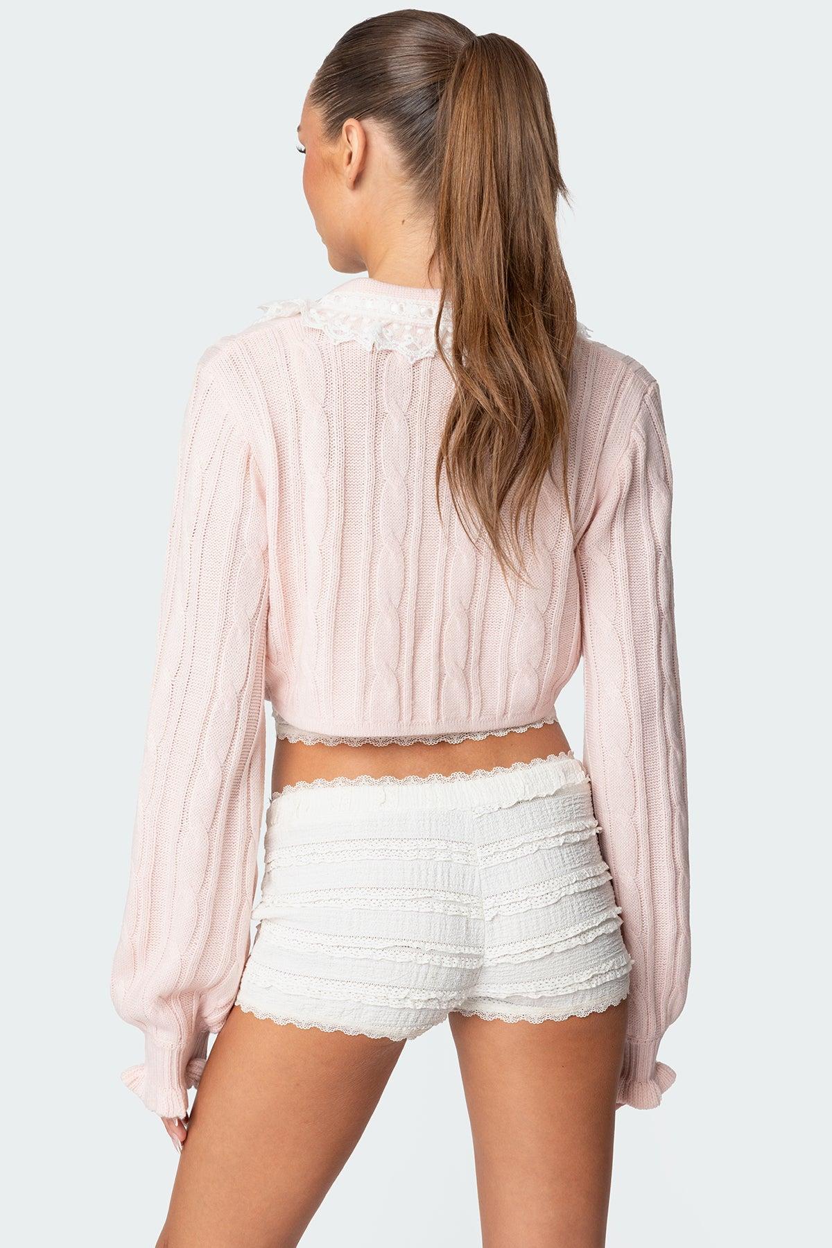 Lacey Collared Cable Knit Cardigan Product Image