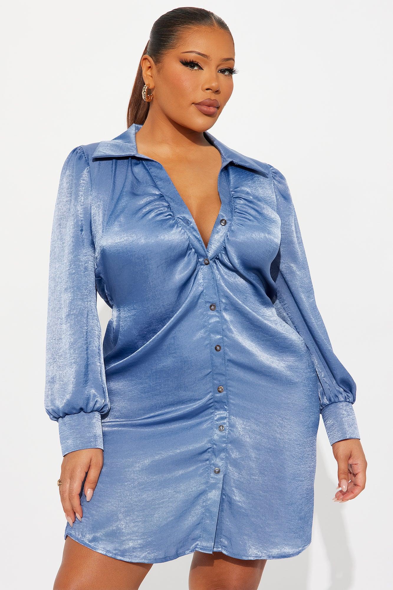 Nicole Satin Shirt Mini Dress - Blue Female Product Image
