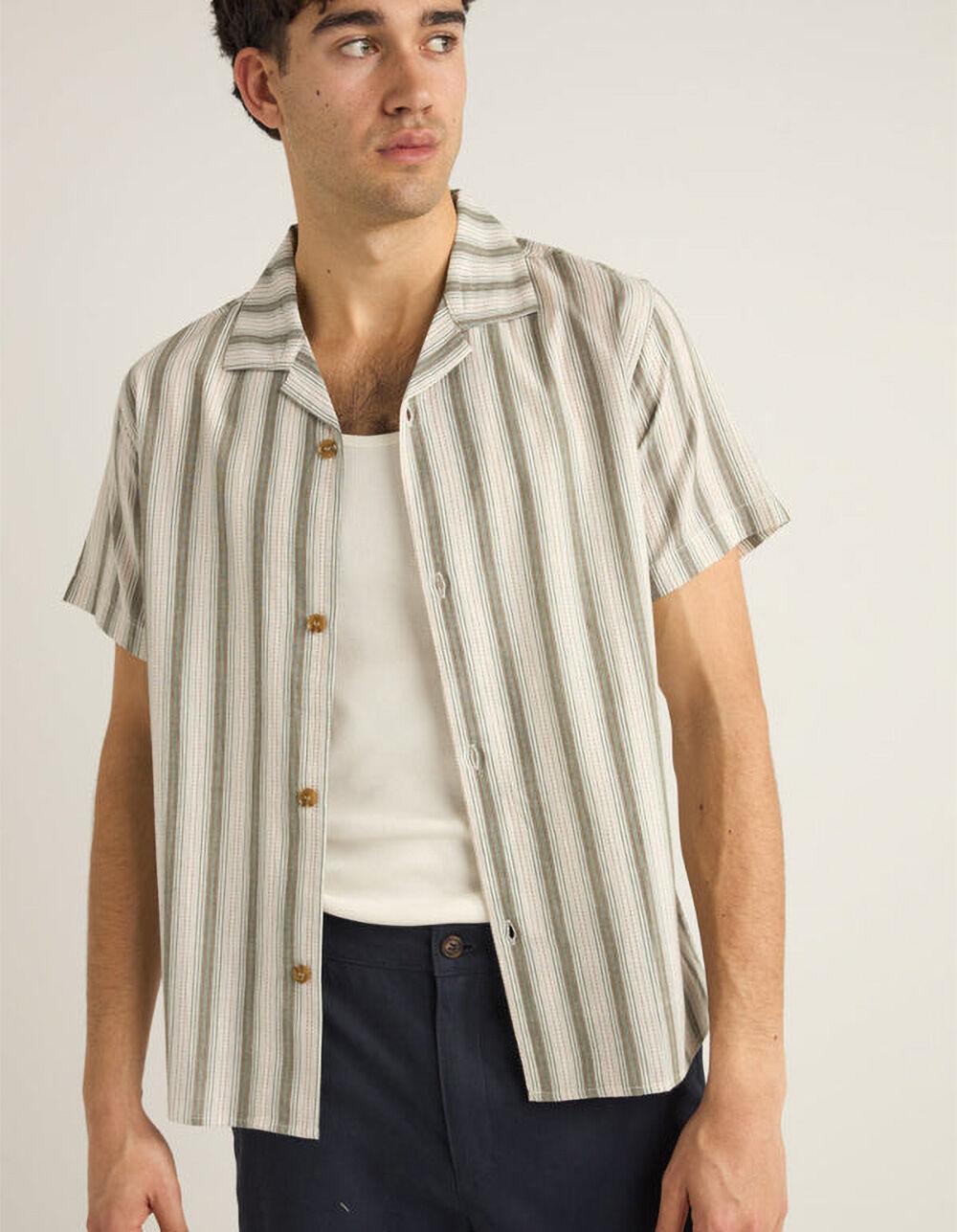 RHYTHM Vacation Stripe Mens Button Up Shirt - SAGE Product Image
