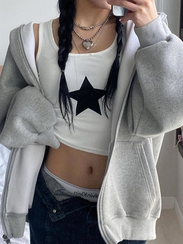 Star Embroidered Rib Cropped Tank Top Product Image