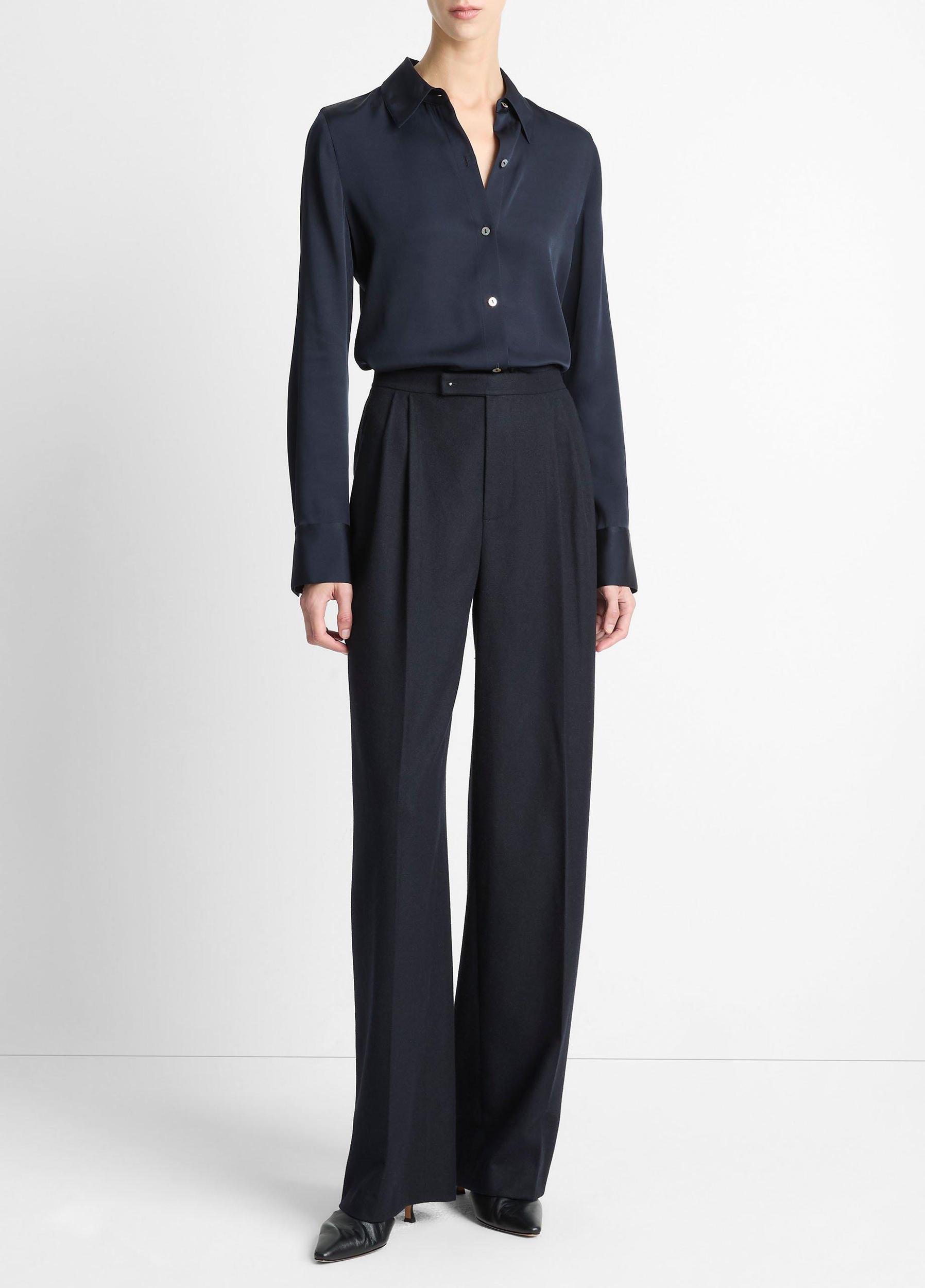 Silk-Blend Slim Button-Front Blouse Product Image