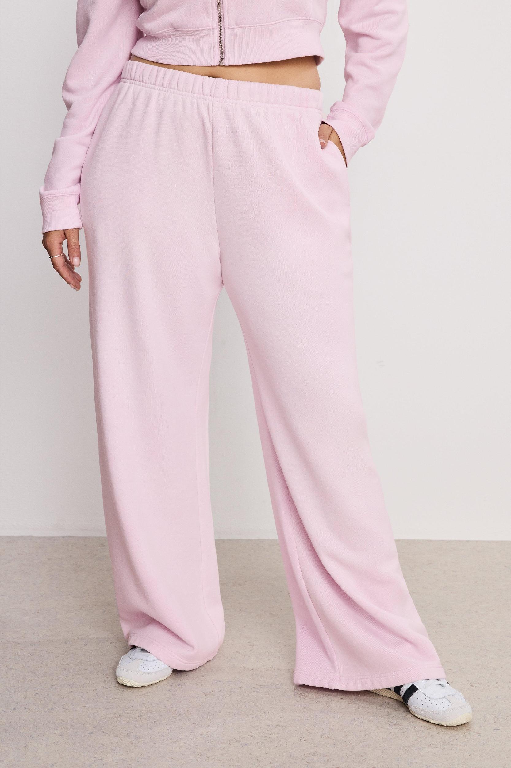 BRUSHED FLEECE WIDE LEG SWEATPANTS | WASHED COTTON CANDY PINK001 Product Image