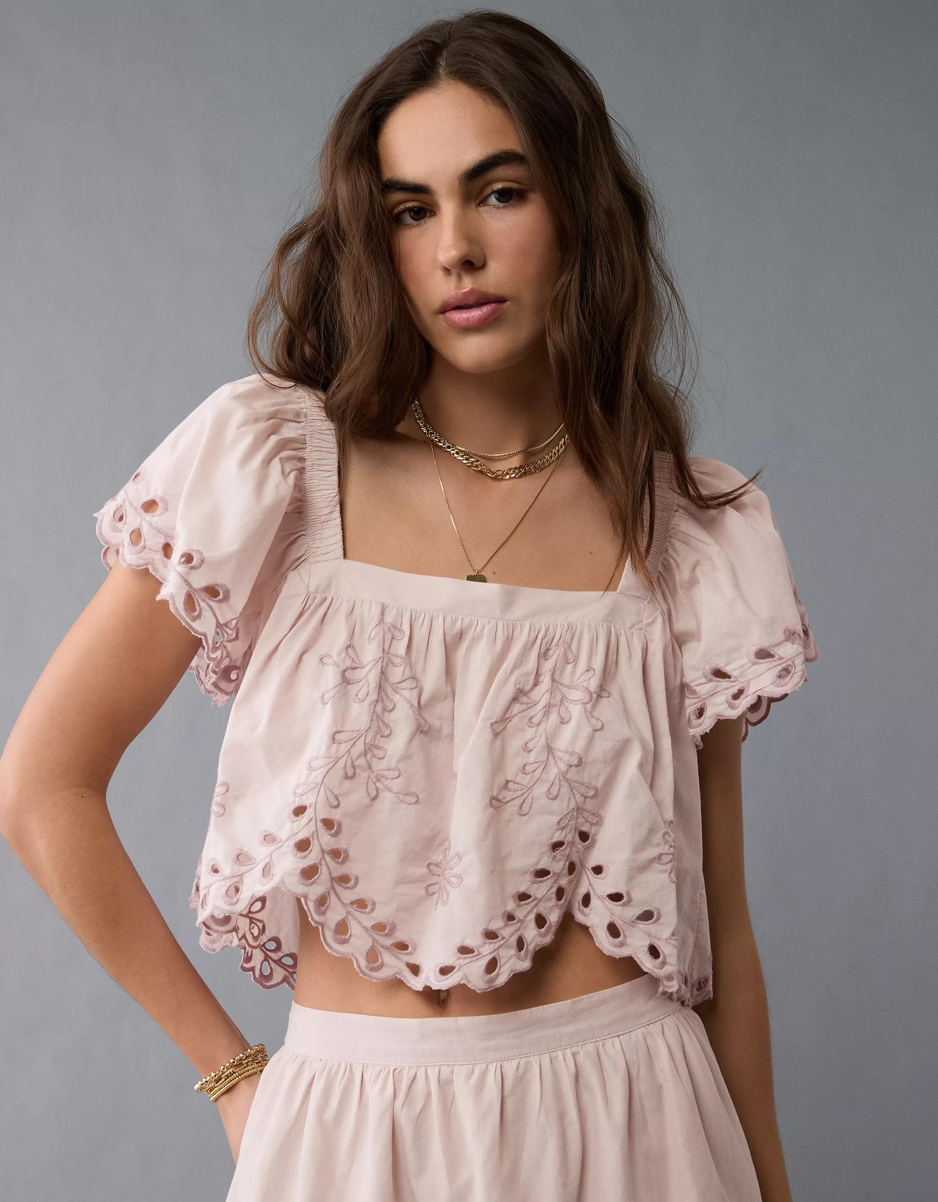 AE Tie Back Eyelet Crop Top Product Image