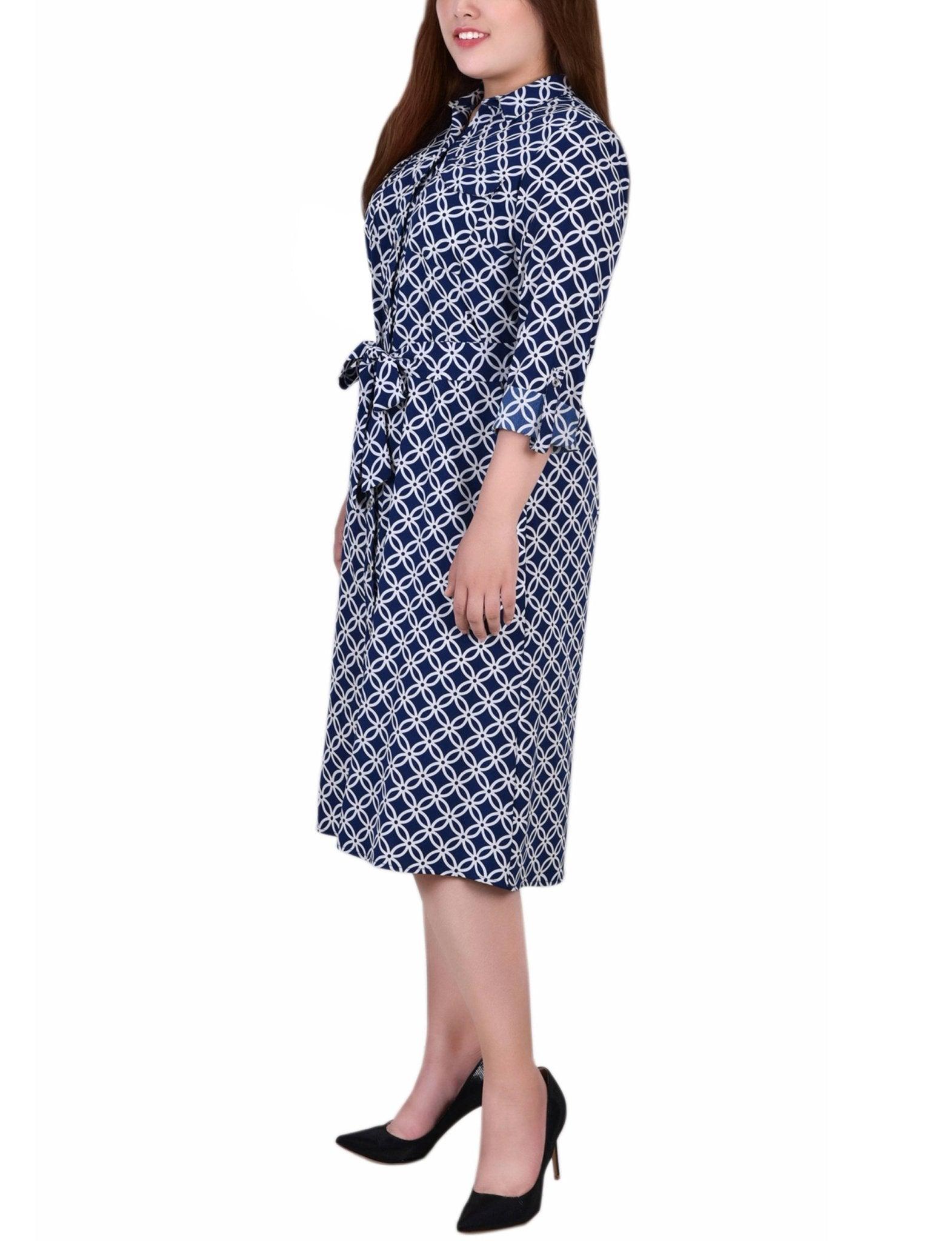 Navy Iconic 3/4 Roll Tab Sleeve Belted Shirtdress - Plus Product Image