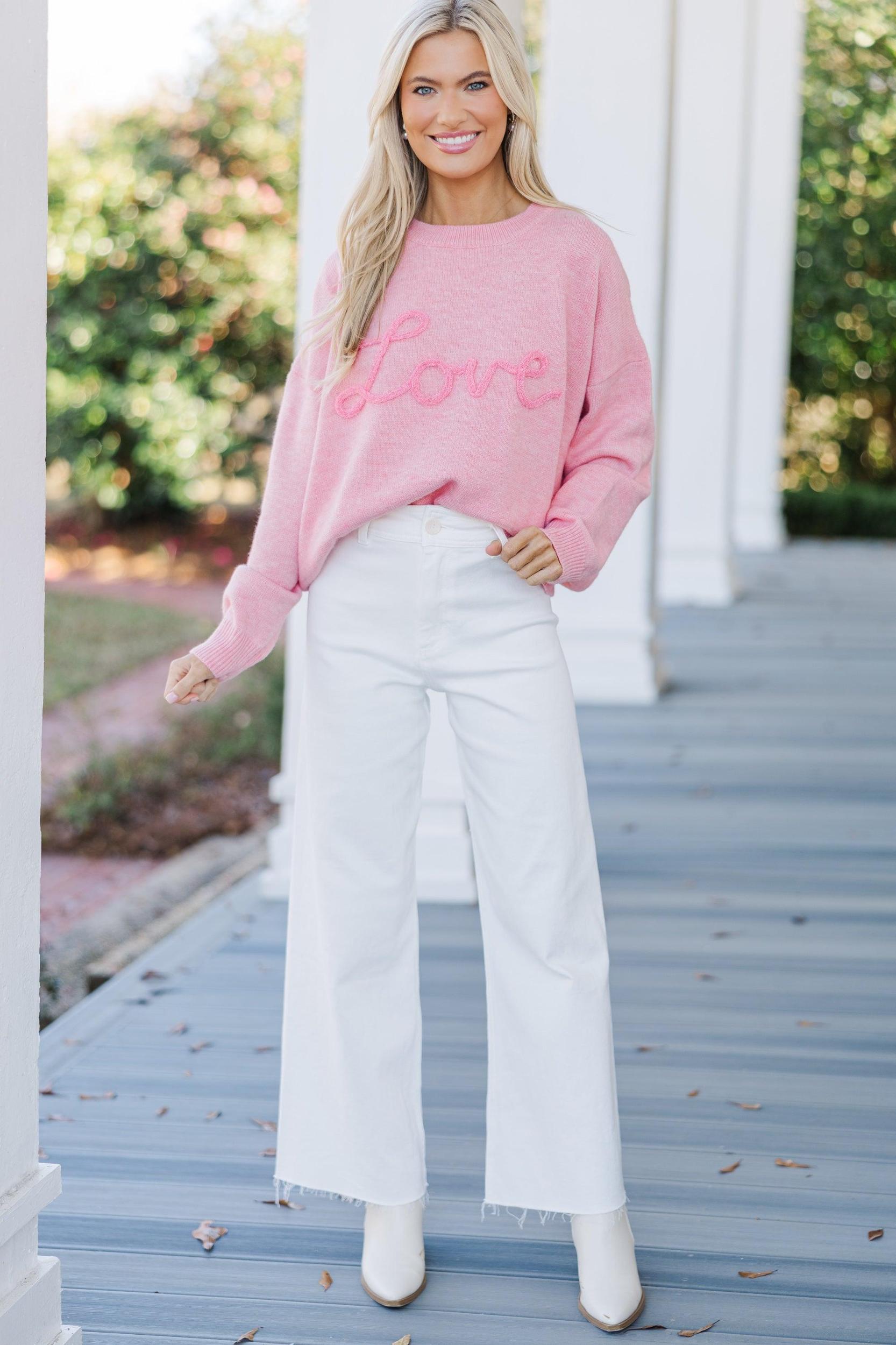 With Love Pink Script Sweater Female Product Image