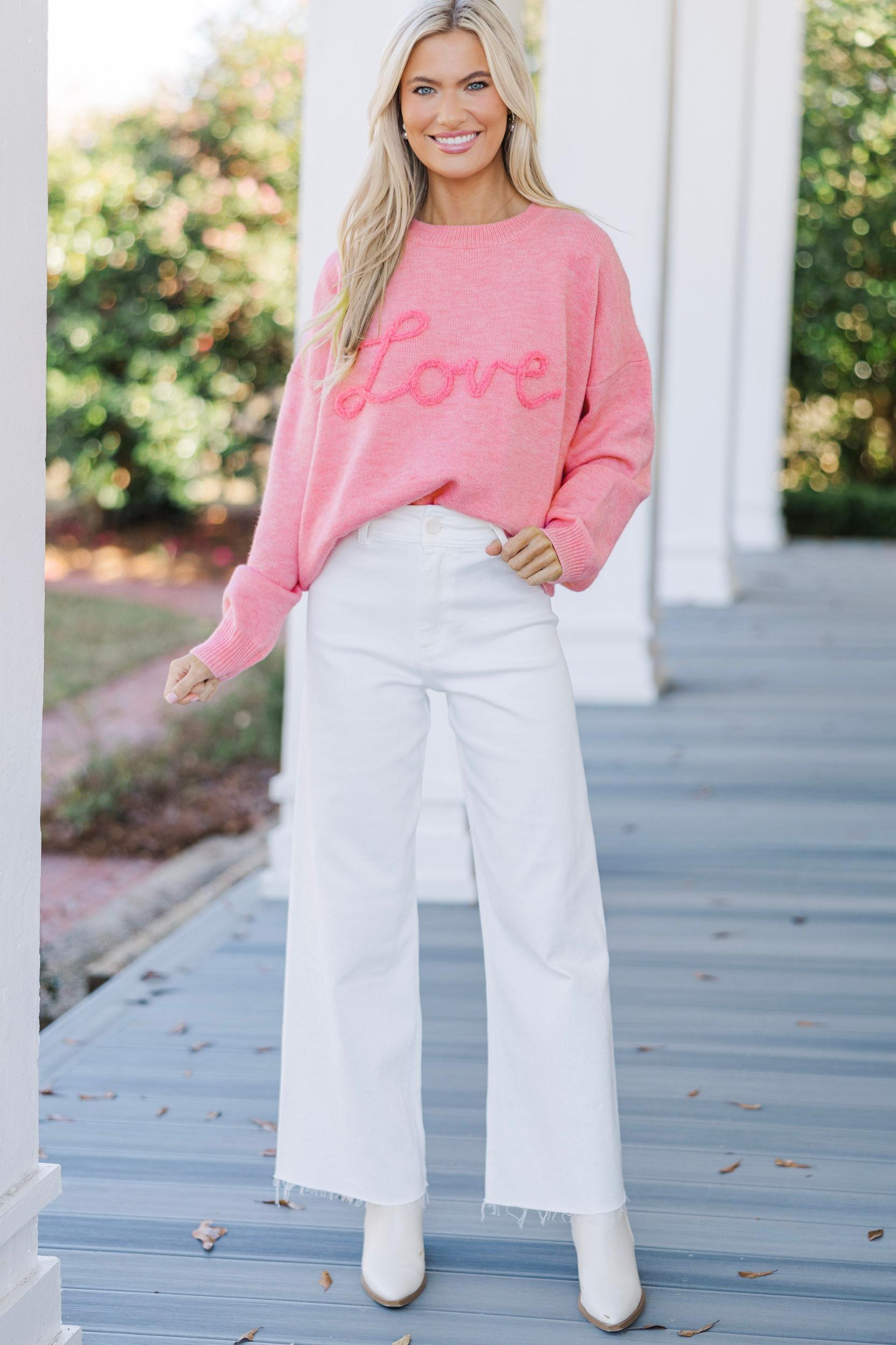 With Love Pink Script Sweater Female Product Image