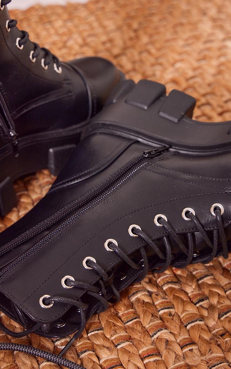 Black Lace Up Extreme Cleated Sole Combat Boots Product Image