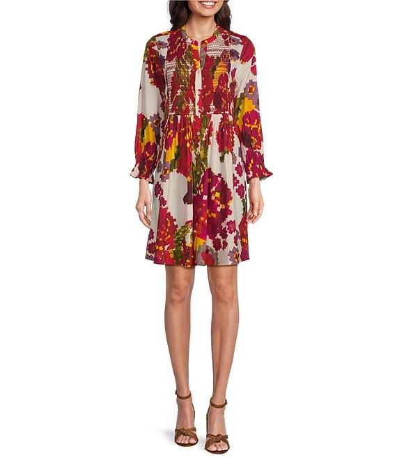 Ro's Garden Talia Kobe Pink 3/4 Sleeve Button Down Short Dress Product Image