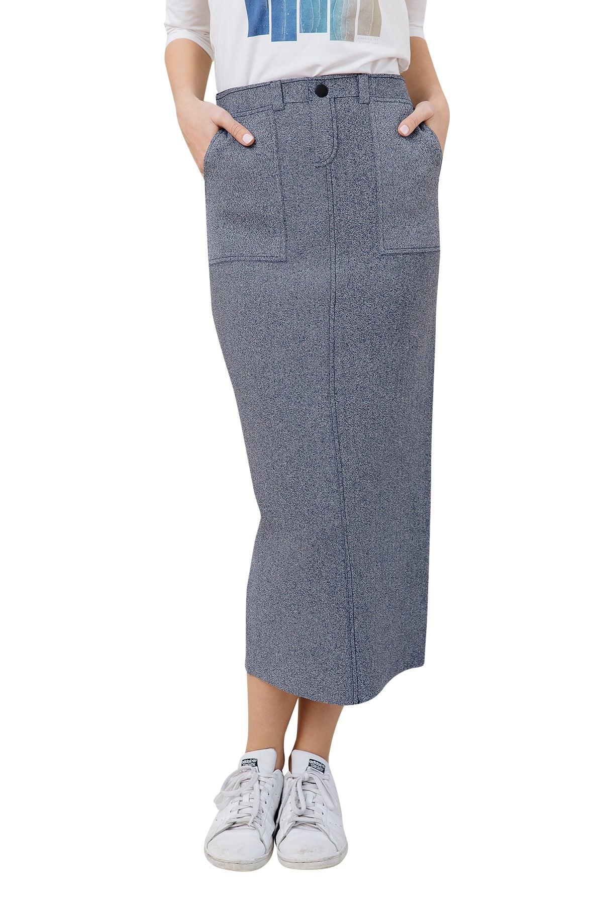 Apparalel Denim Knit Midi Pencil Skirt Product Image