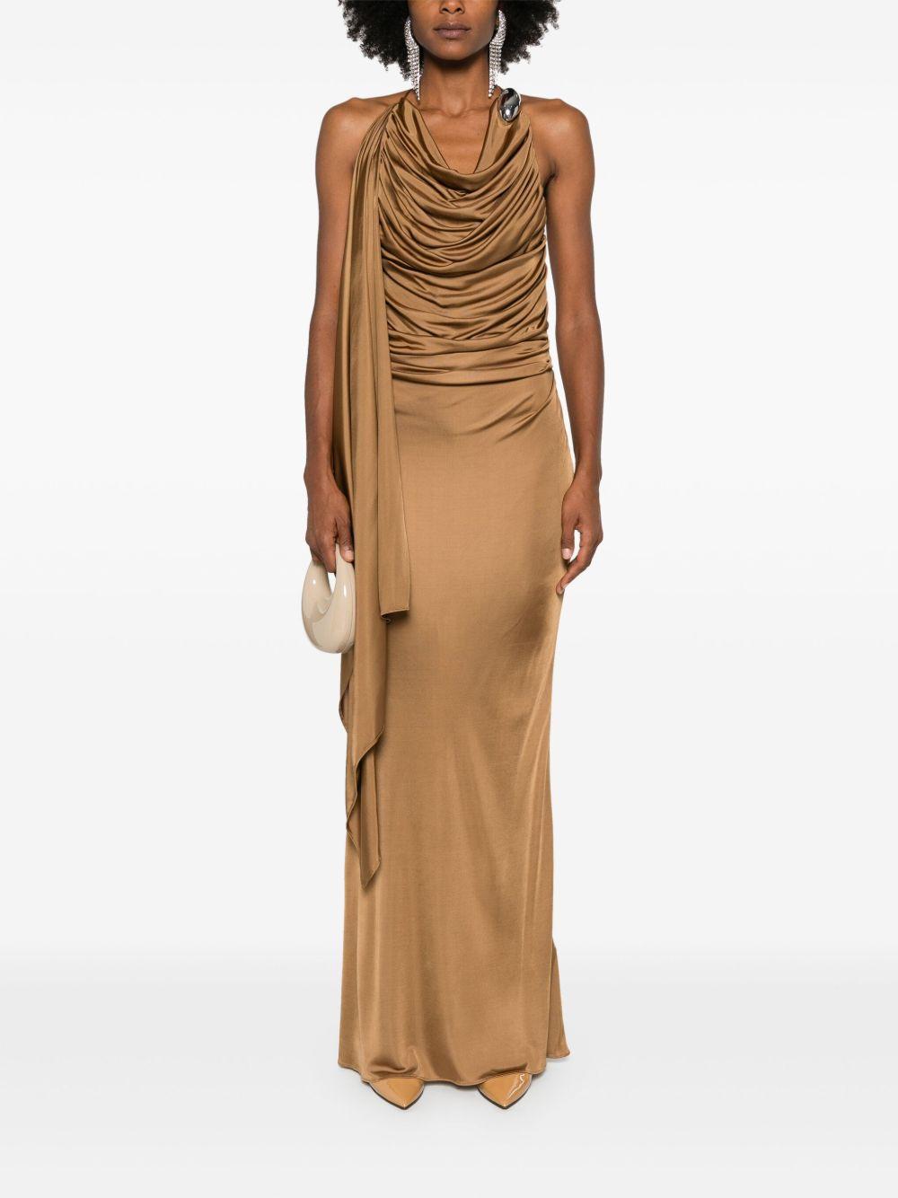 brooch-detail draped maxi dress Product Image