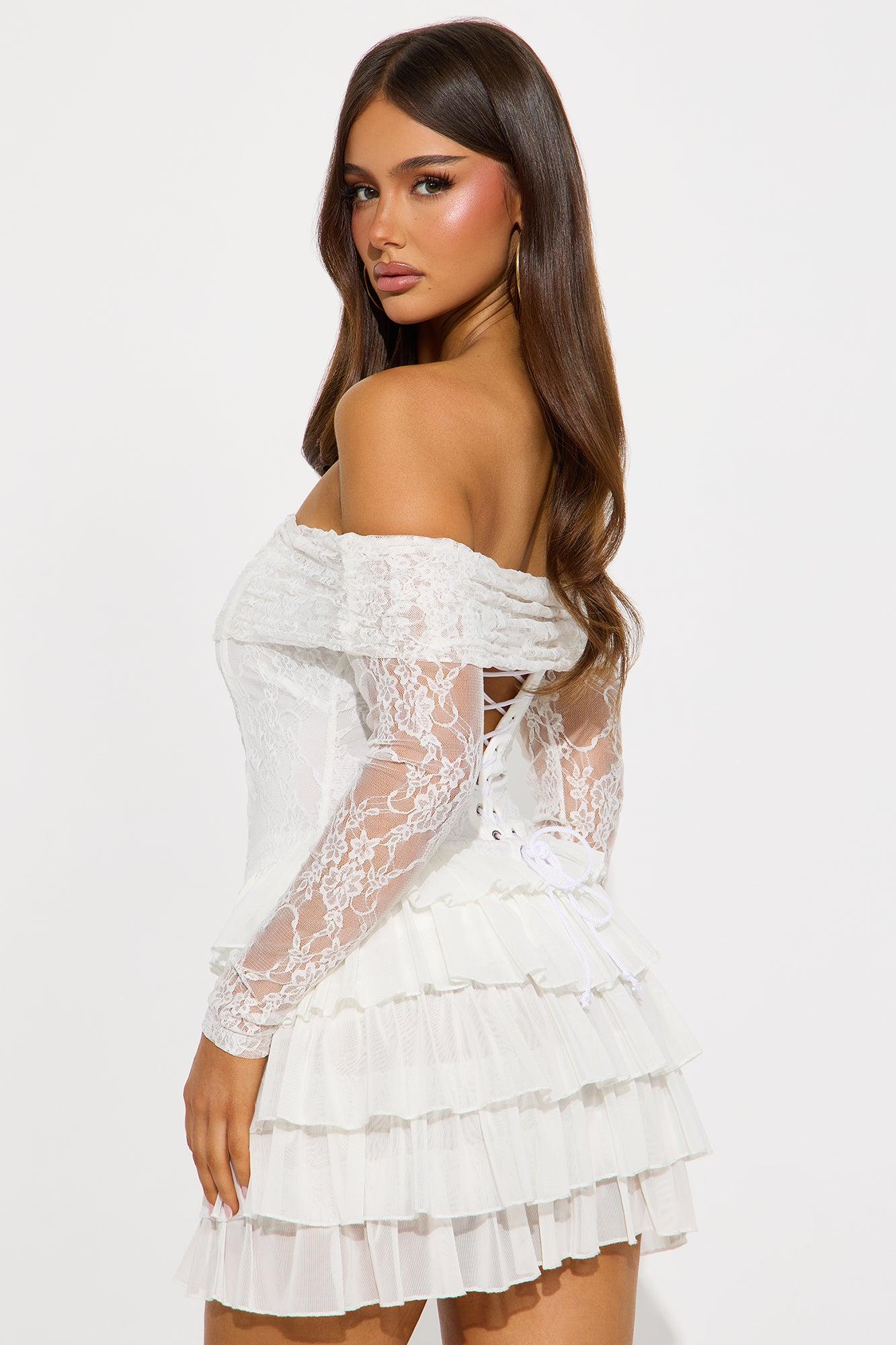 Elsie Ruffle Lace Mini Dress - White Female Product Image