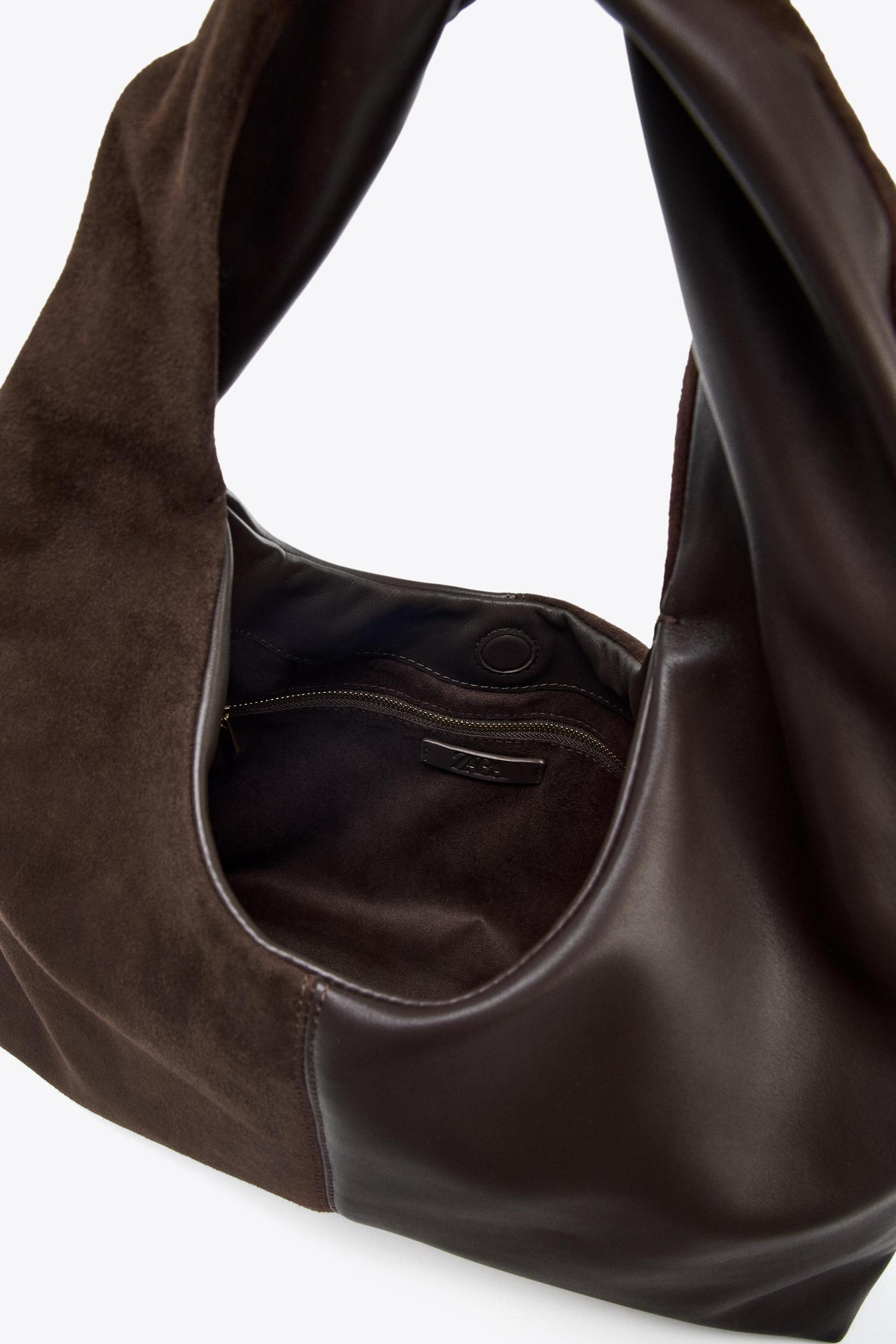 CONTRAST LEATHER SHOULDER BAG Product Image