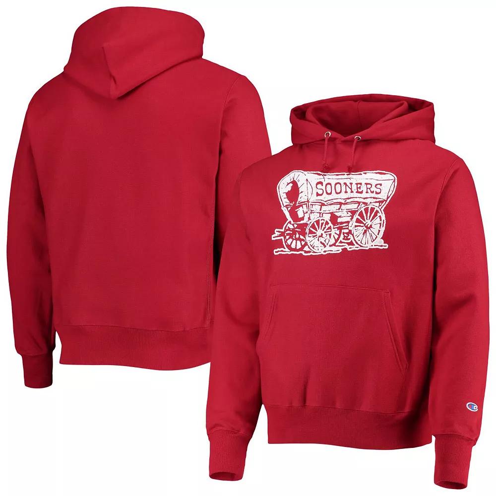 Men's Champion Crimson Oklahoma Sooners Vault Logo Reverse Weave Pullover Hoodie,  Product Image
