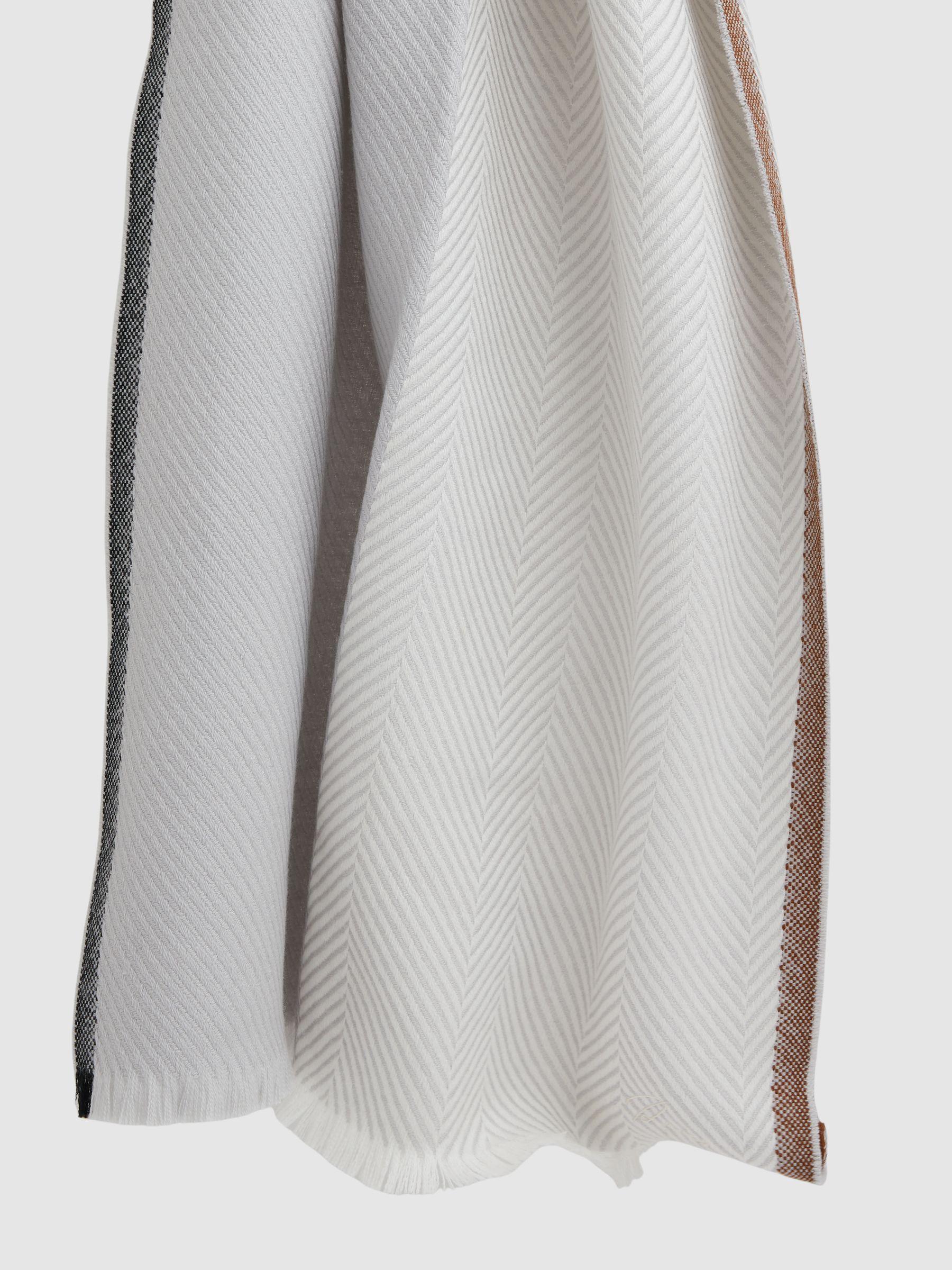 Logo-Embroidered Wool-Herringbone Scarf in Grey Product Image