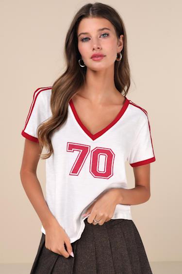 Janan White V-Neck Graphic Tee Product Image