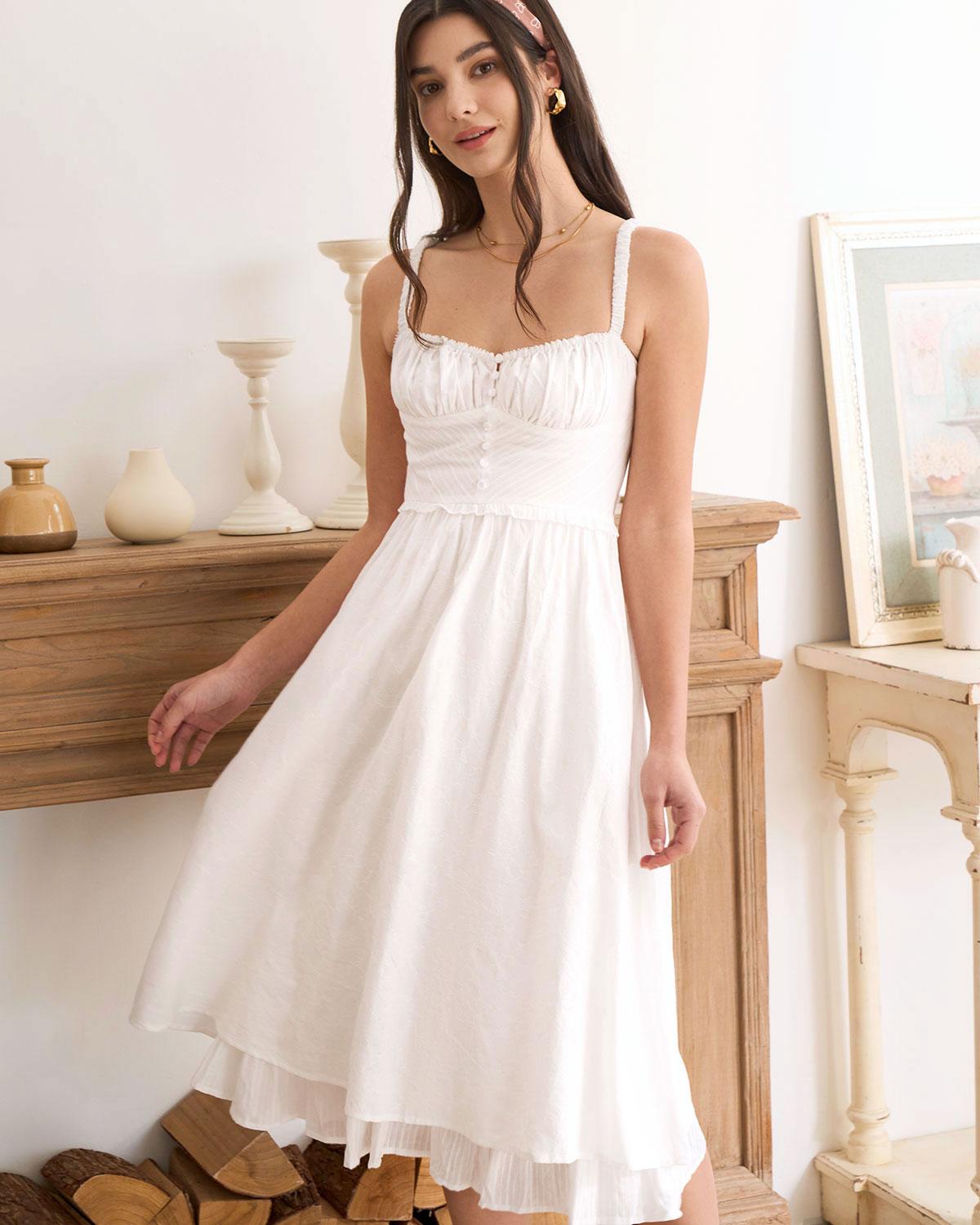 The White Ruched Slip Cotton Midi Dress Product Image