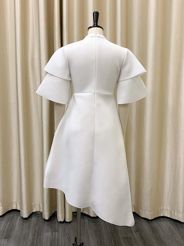 Original Loose Half Sleeves Falbala Solid Color Round-Neck Midi Dresses Product Image