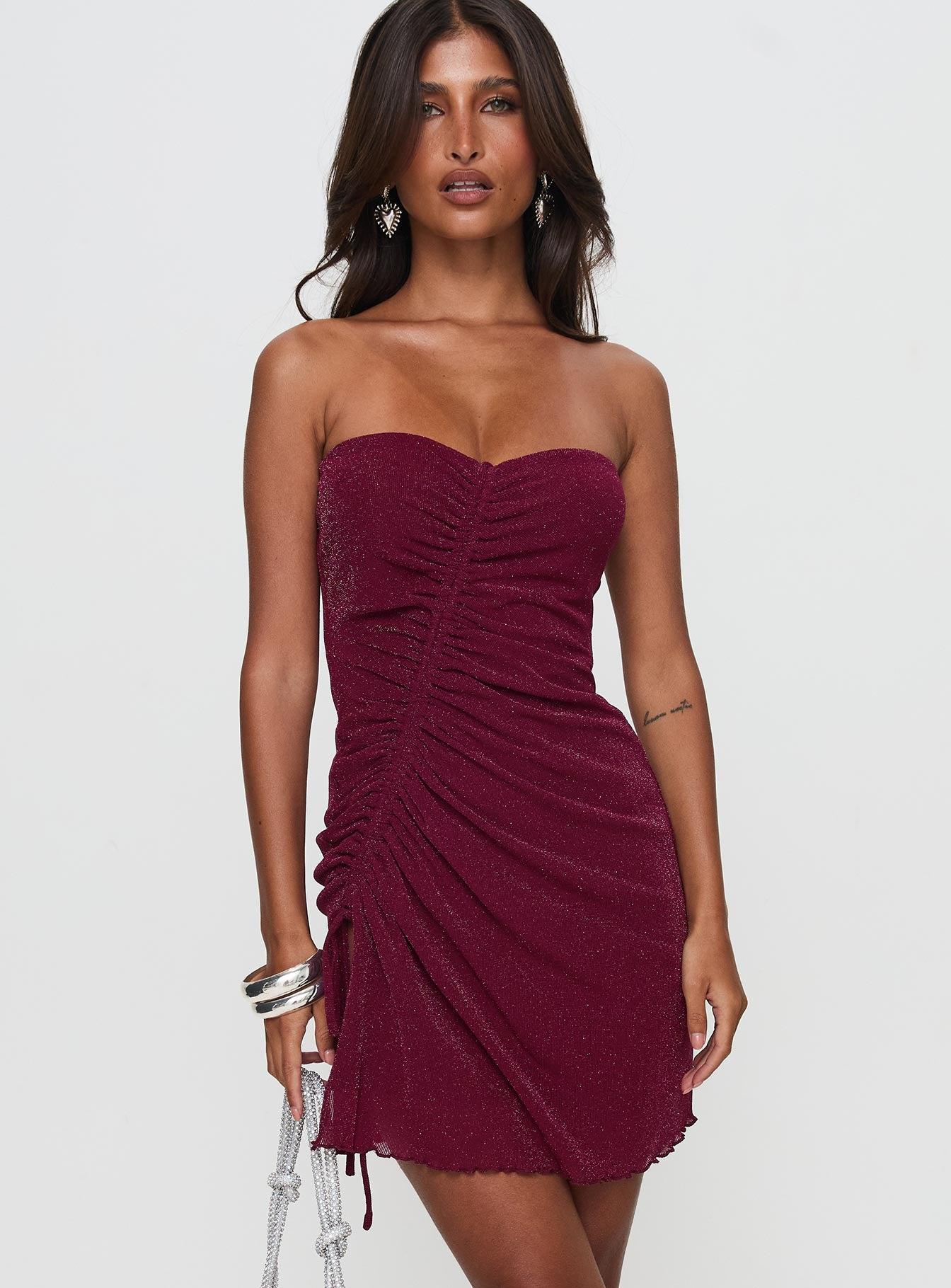 Me Again Strapless Mini Dress Burgundy Product Image