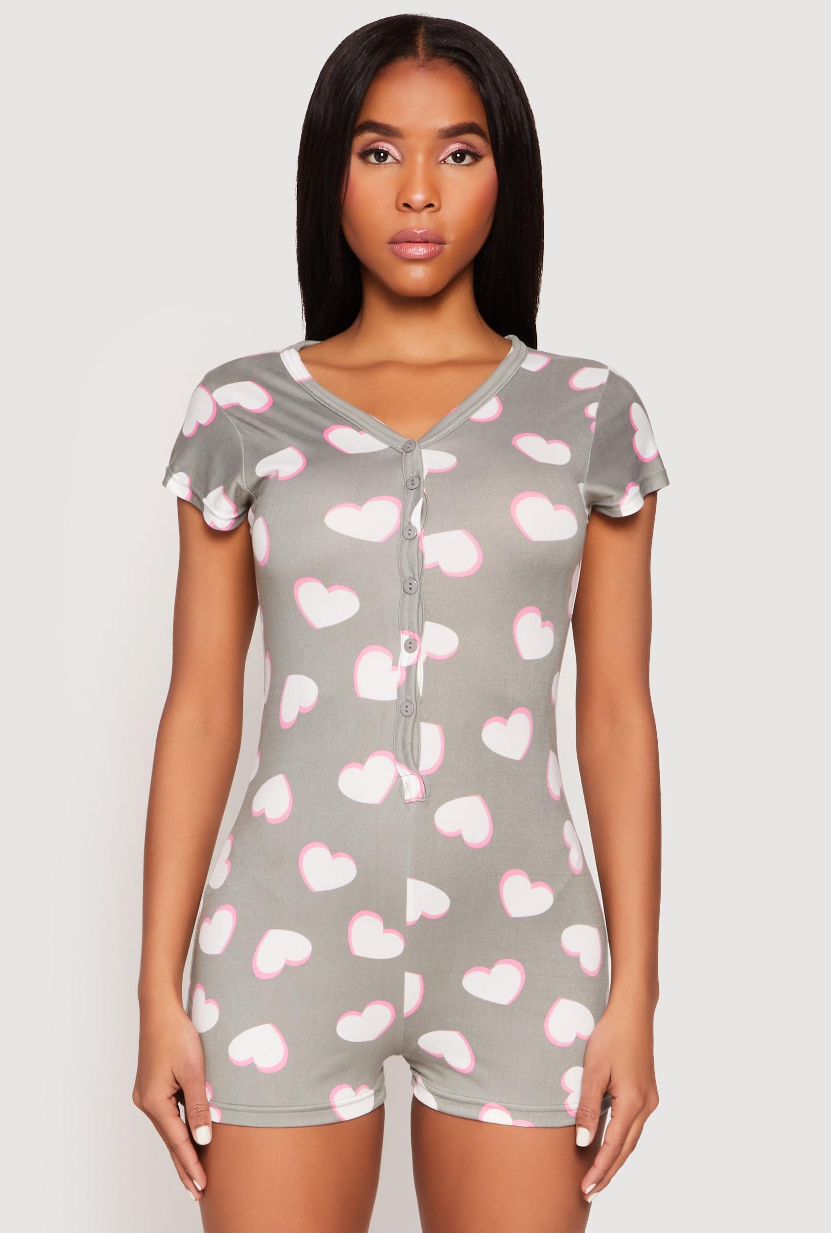 Womens Love Heart Graphic Print Pajama Romper Product Image