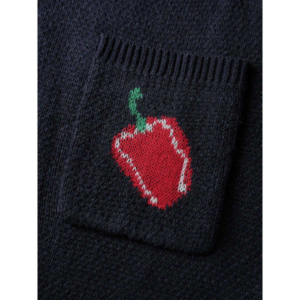 Plus Size Tomato Chili Print Button Knit Cardigan Midnight Women Playful Loose Long Sleeve Casual Cardigans BloomChic 10/M Product Image