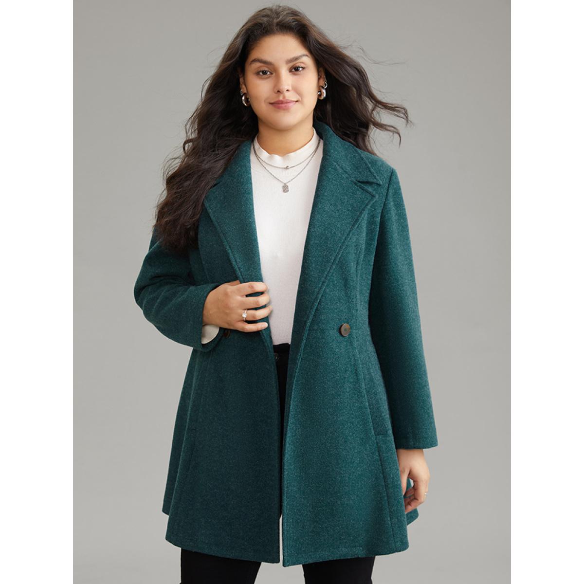 Plus Size Solid Lapel Collar Button Up Coat Women Cyan Elegant Plain Ladies Everyday Winter Coats BloomChic 14-16/1X Product Image