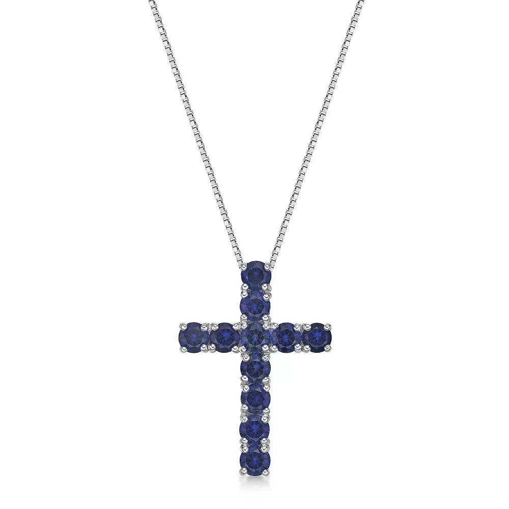 Gemminded Sterling Silver Lab-Created Sapphire Cross Pendant Necklace, Women's, Size: 18" Product Image