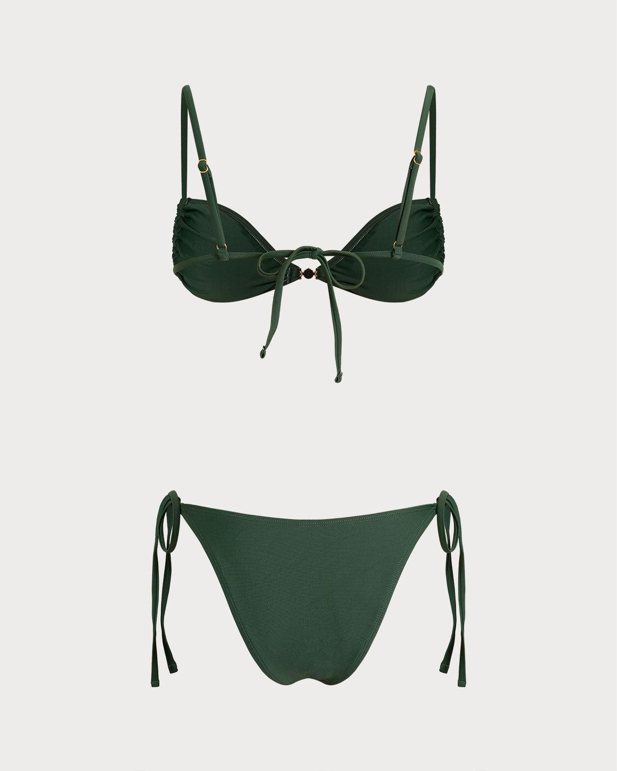 Green Triangle Drawstring Bikini Sets Product Image