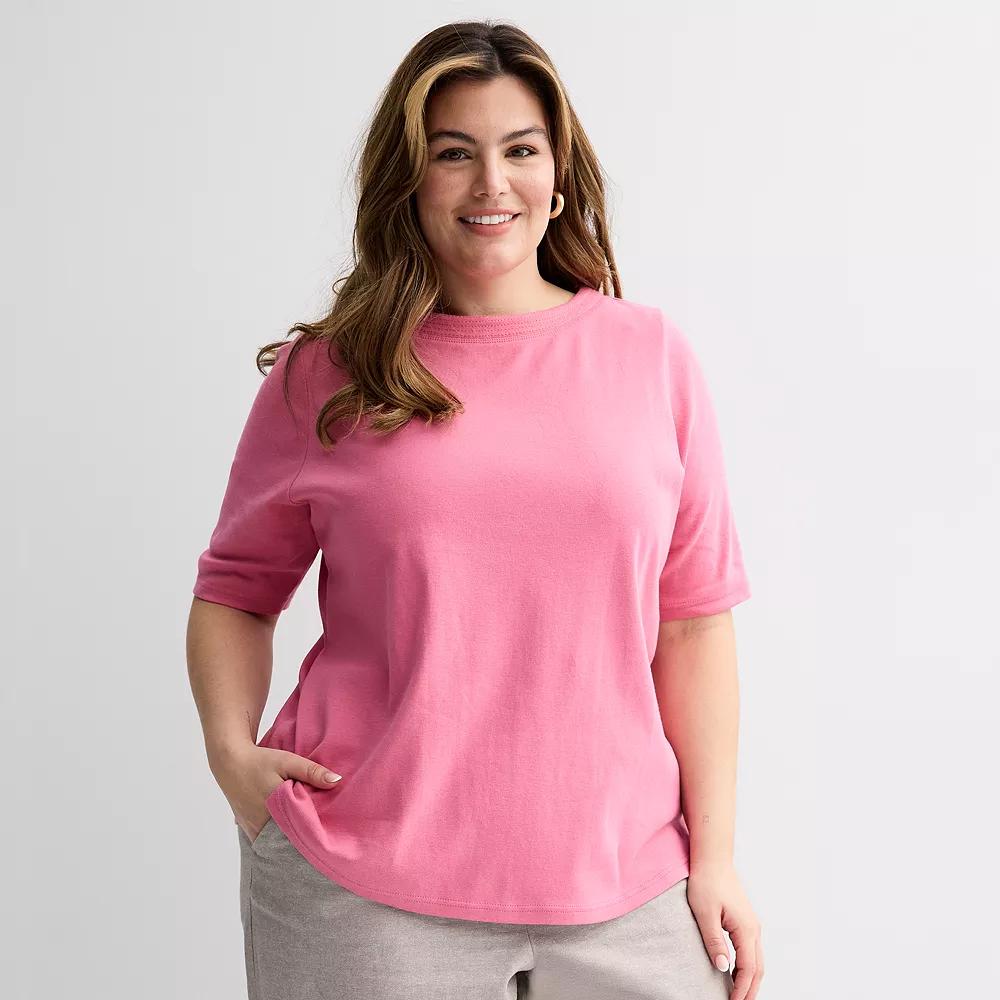 Plus Size Croft & Barrow Stitched Bateau Elbow Sleeve T-Shirt, Womens Product Image