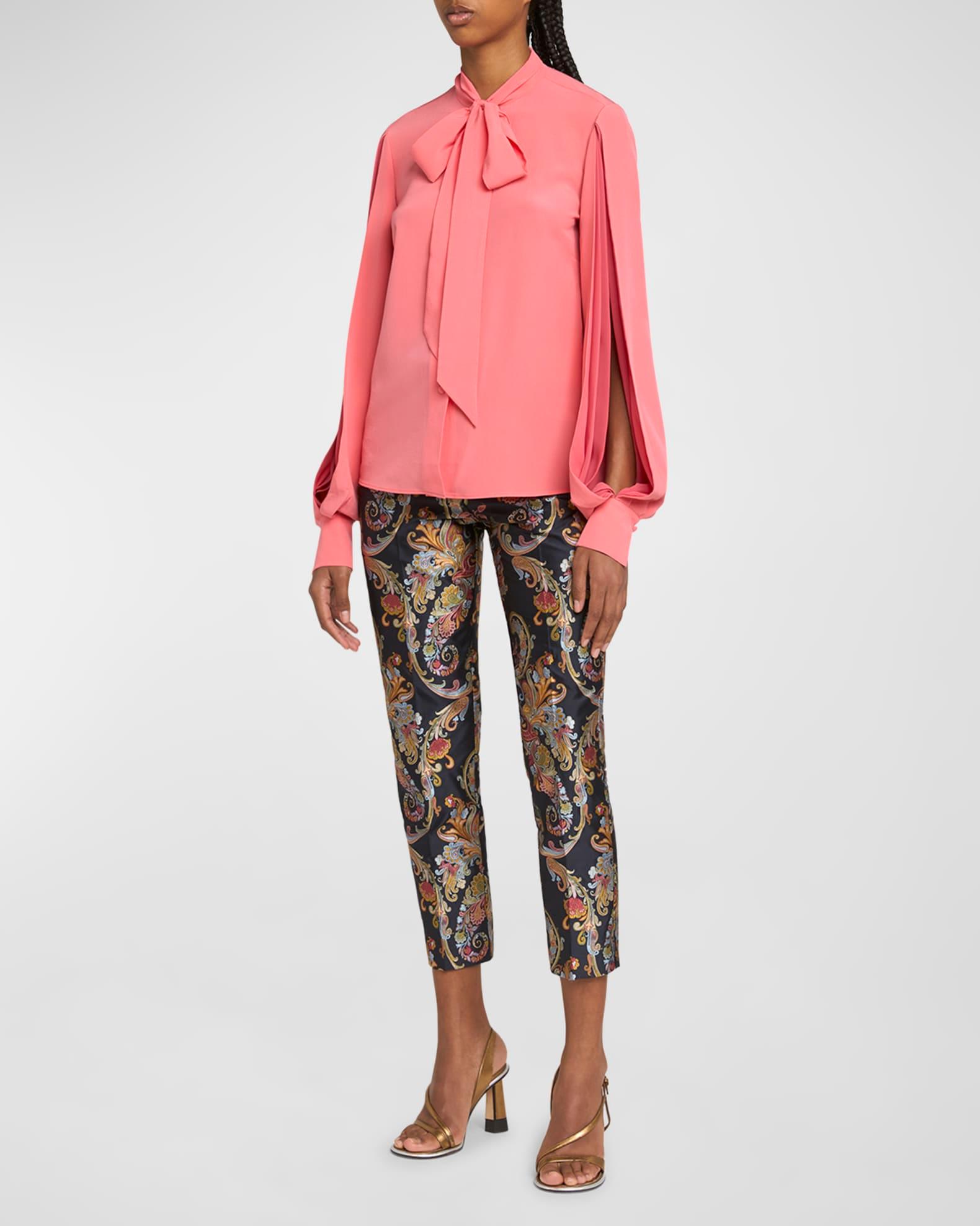 Slit-Sleeve Neck-Tie Silk Blouse Product Image