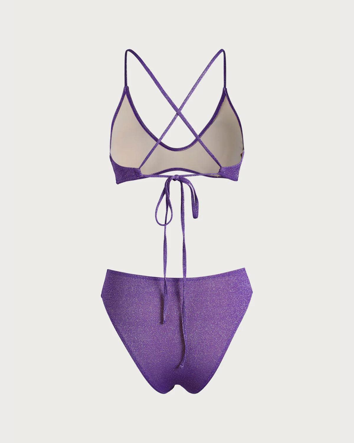 Purple Cross Back Lurex Bikini Set Product Image