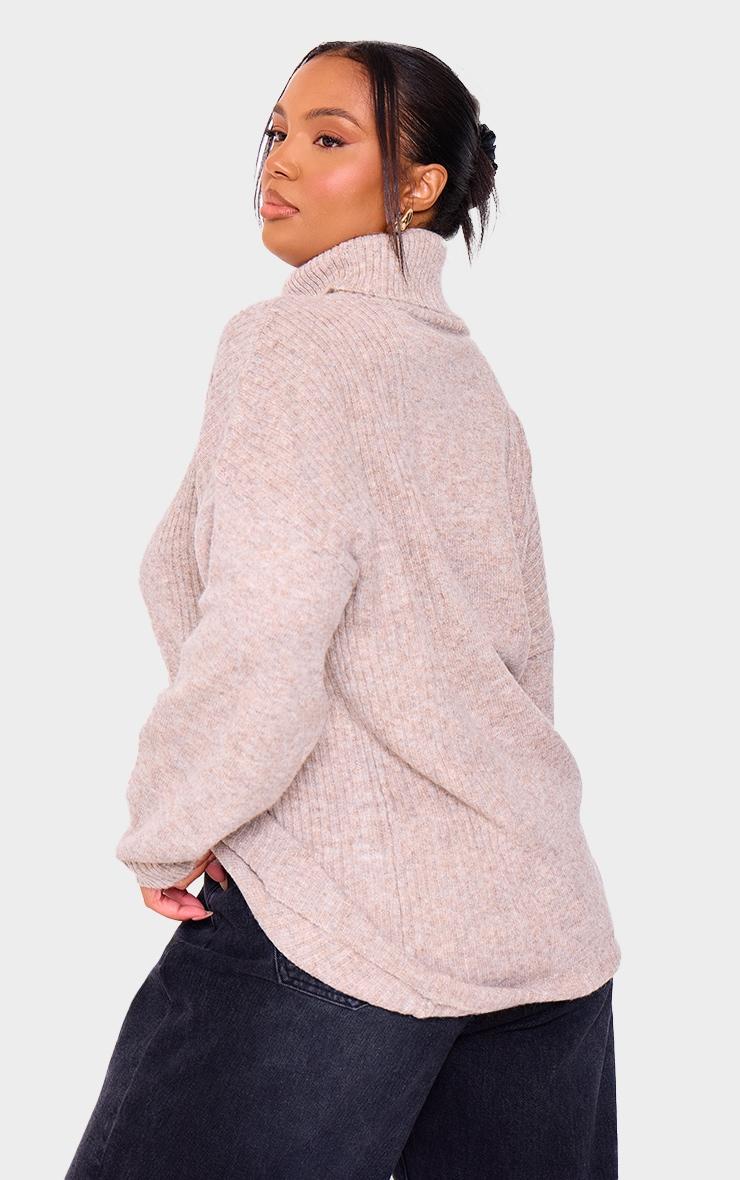 Plus Oatmeal Knitted Slouchy Roll Neck Sweater Product Image