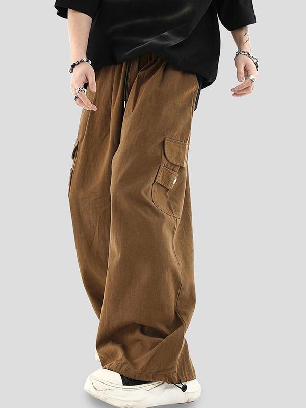Men's Vintage Brown Big Pocket Bound Feet Cargo Pants Product Image