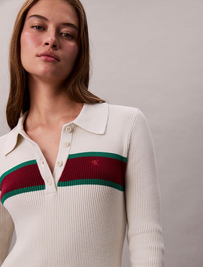 Cotton Rib V-Neck Polo Mini Dress Product Image