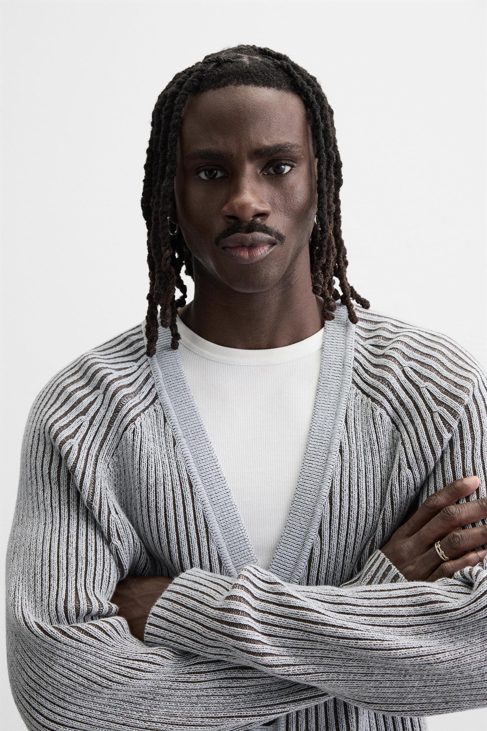 CONTRAST RIBBED CARDIGAN Product Image