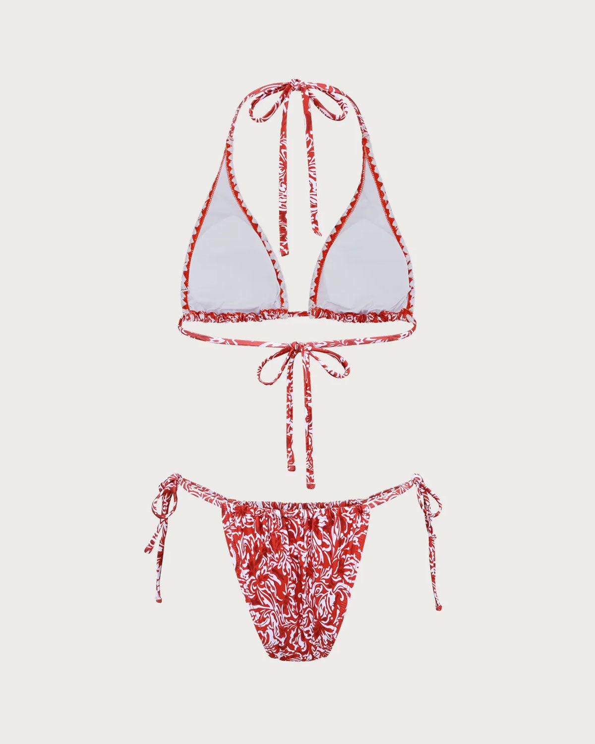 Red Floral Halter Triangle Bikini Set Product Image