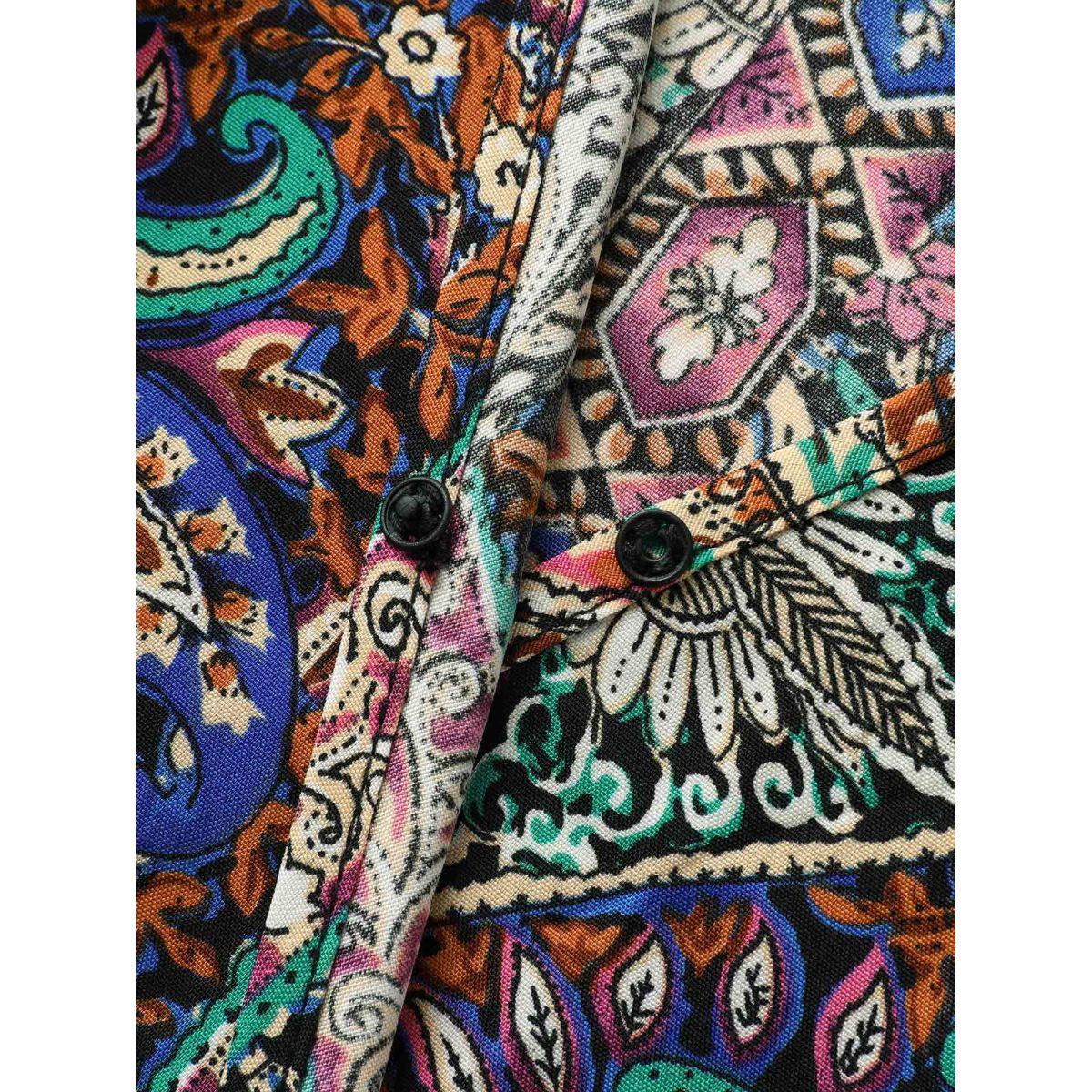 Plus Size Boho Print Overlap Hem Belted Midi Dress Multicolor Women Overlapping Overlap Collar Short sleeve Curvy BloomChic 26/4X Product Image