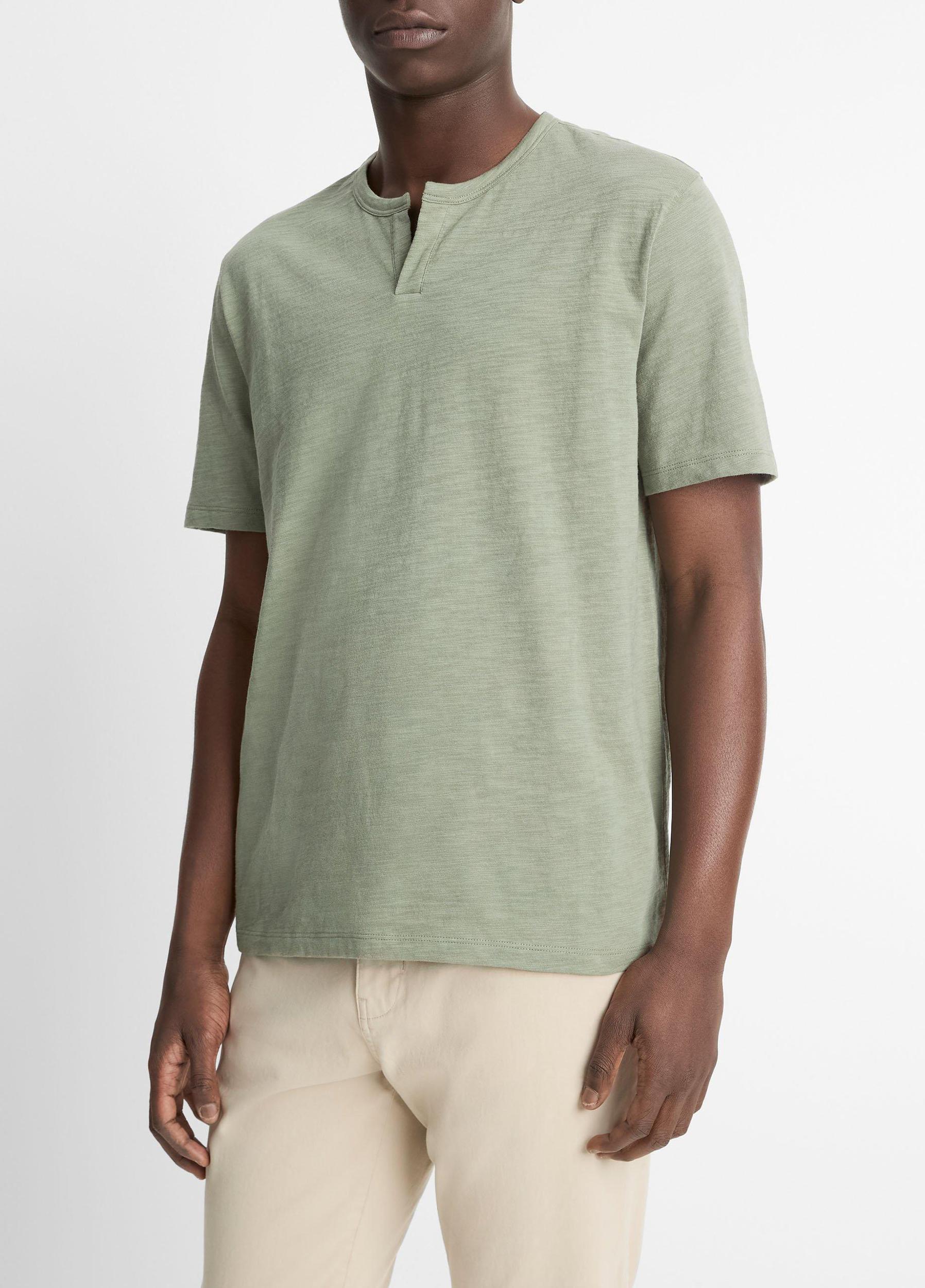 Slub Cotton Split-Neck T-Shirt Product Image