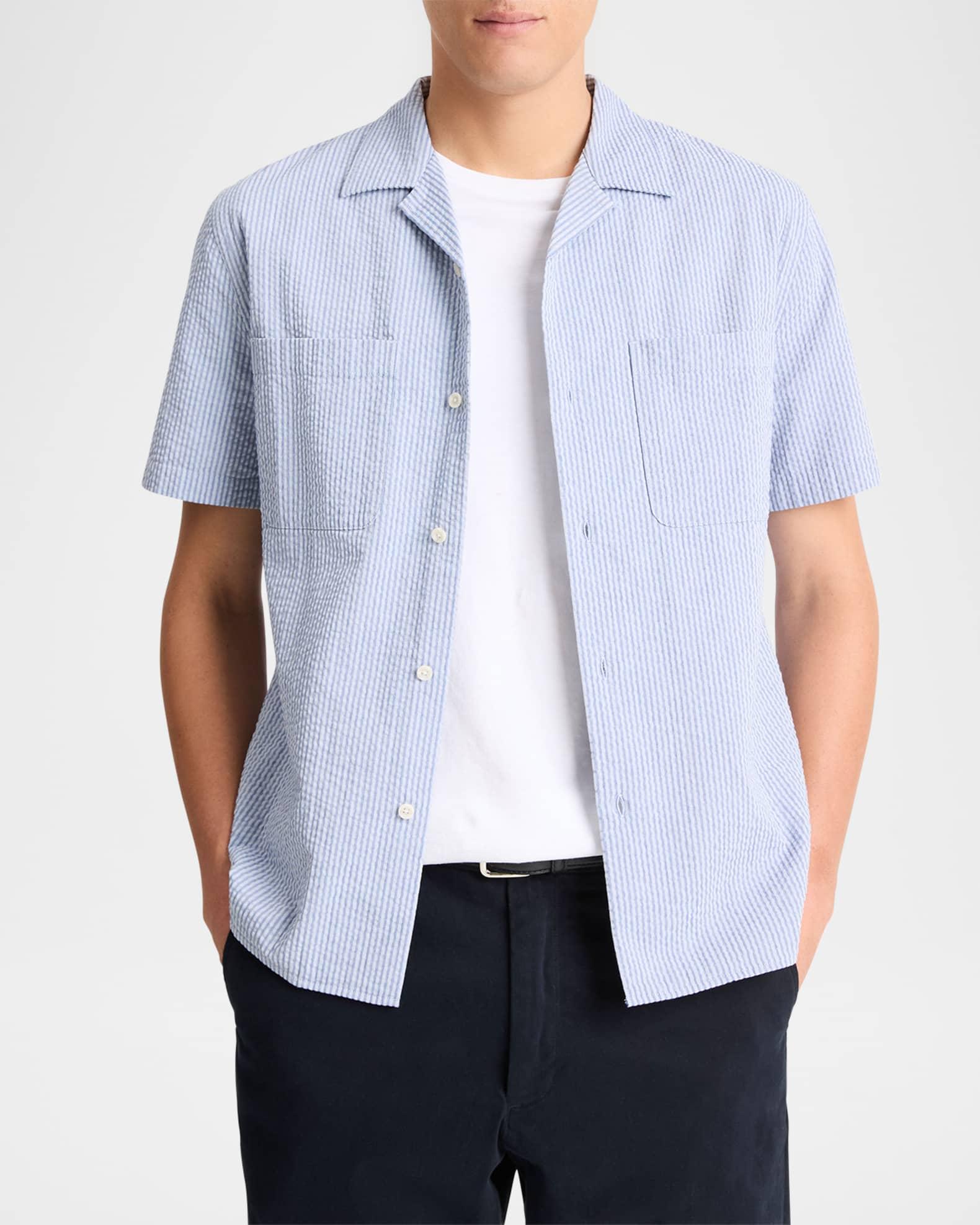 Men's Italian Cotton Seersucker Short-Sleeve Shirt Product Image