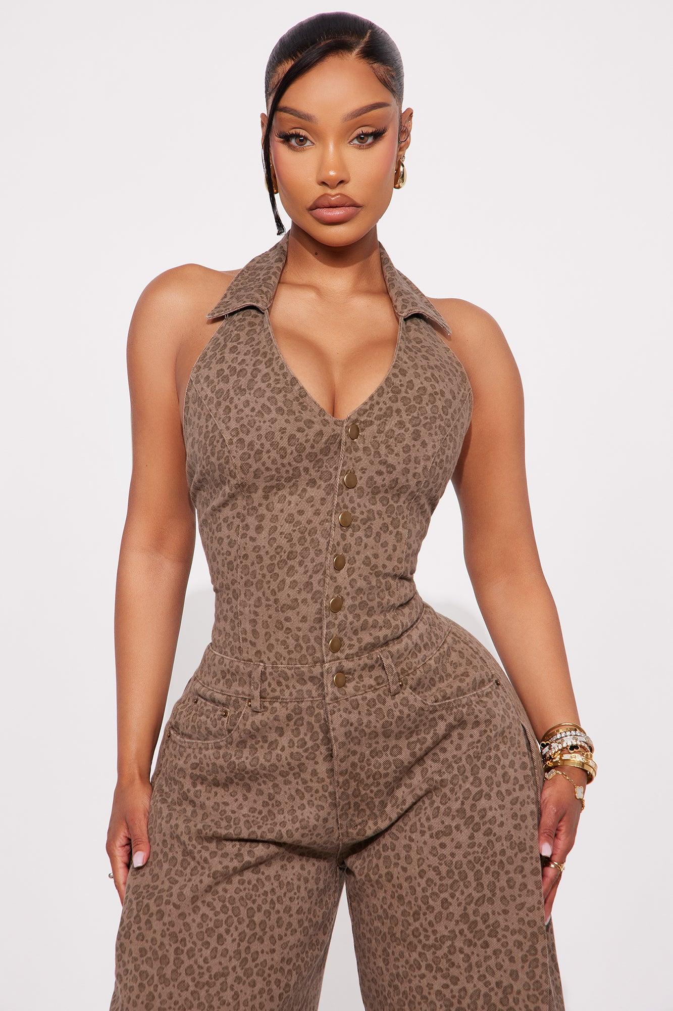 Liona Leopard Barrel Leg Jumpsuit - Brown/combo Female Product Image