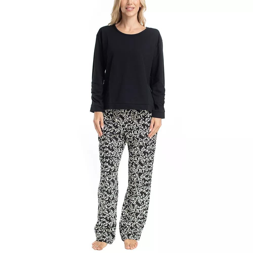 Women's MUK LUKS Long Sleeve Pajama Top & Pajama Open Leg Pants Set,  Product Image