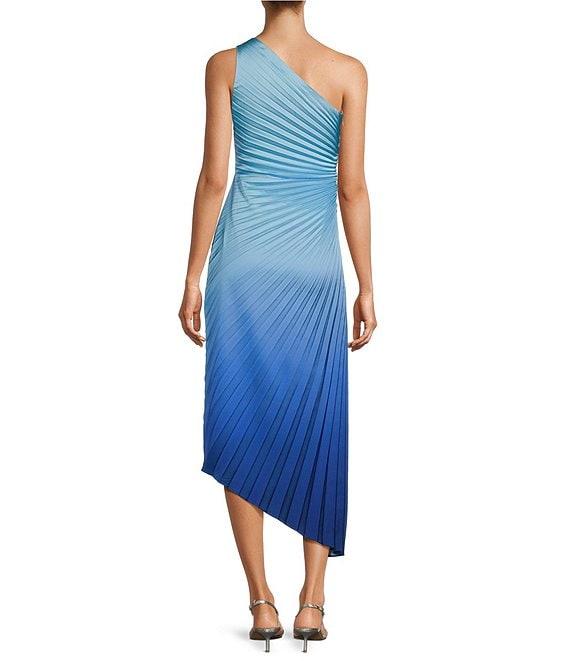 Belle by Badgley Mischka Maxx One Shoulder Ombre Pleated Midi Dress Product Image