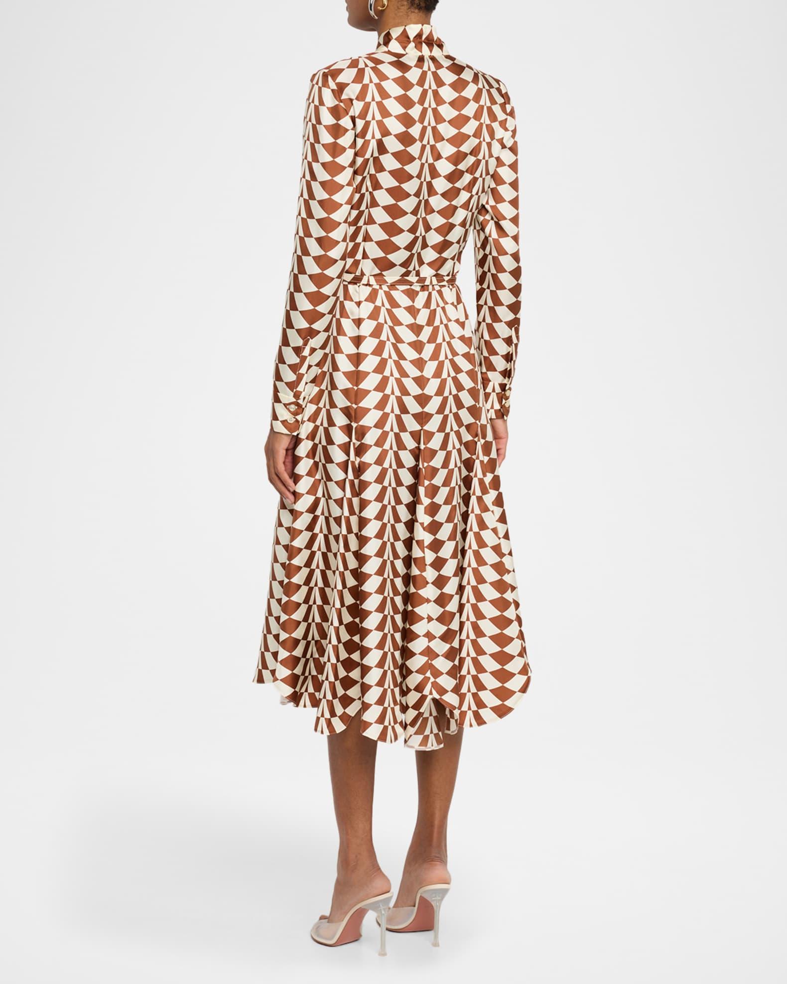Geo Silk Twill Long-Sleeve Midi Shirtdress Product Image