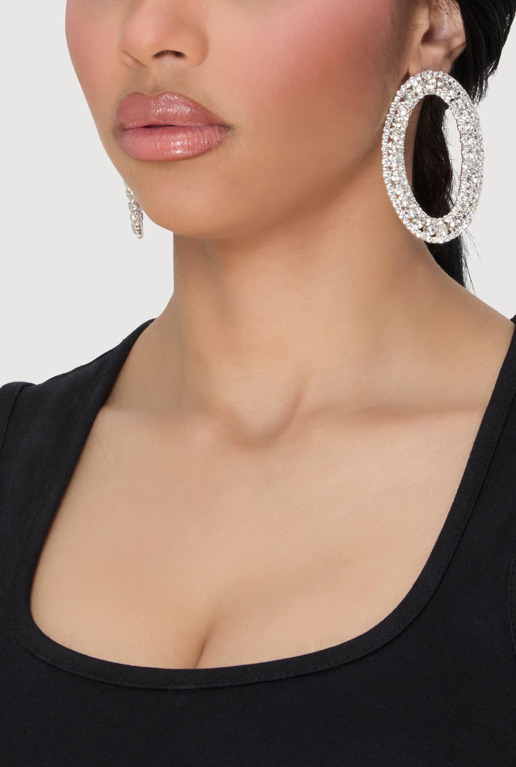 Rhinestone Oval Drop Earrings Unisex Product Image