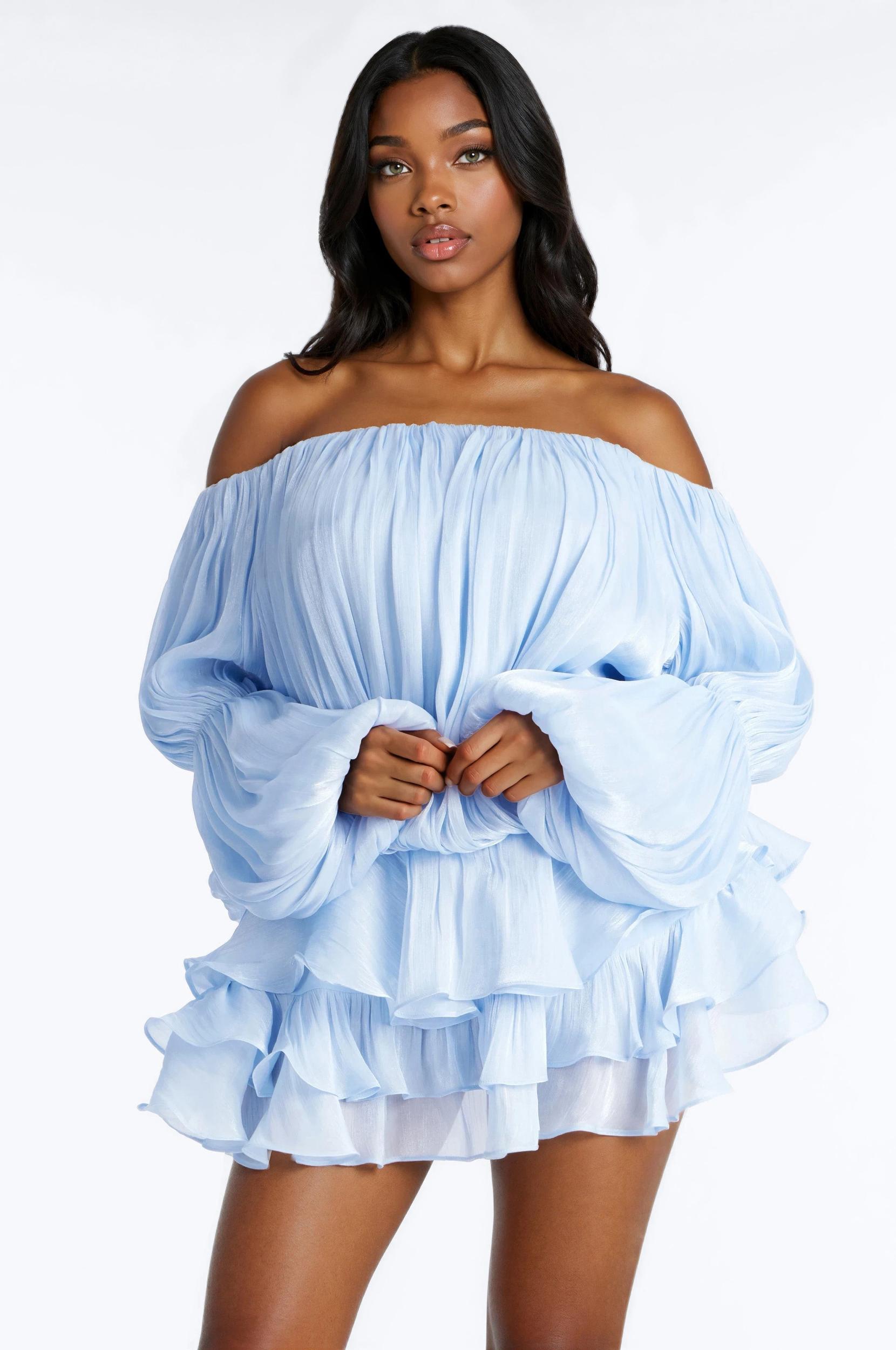 Oralee Off Shoulder Organza Mini Dress - Periwinkle Female Product Image