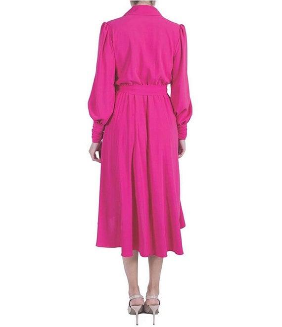 Julia Jordan Matte Crepe Surplice Lapel Neck Long Sleeve Tie Side Dress Product Image