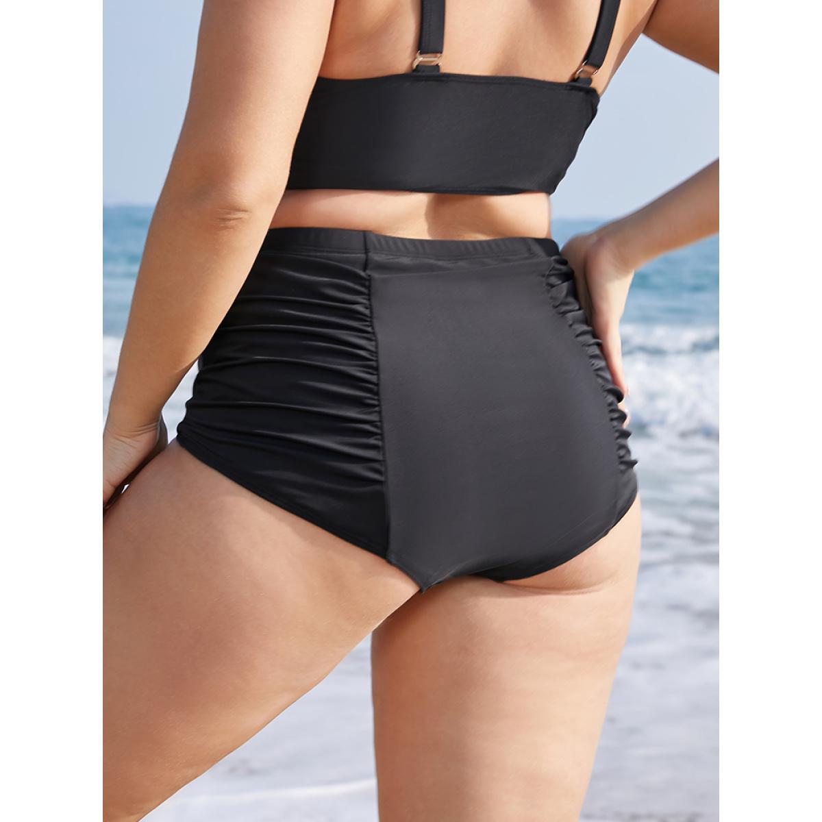 Plus Size Solid Ruched Detail Swim Bottom Women's Swimwear Black Beach Gathered High stretch Skinny High Rise Curve Swim Bottoms BloomChic 14-16/1X Product Image