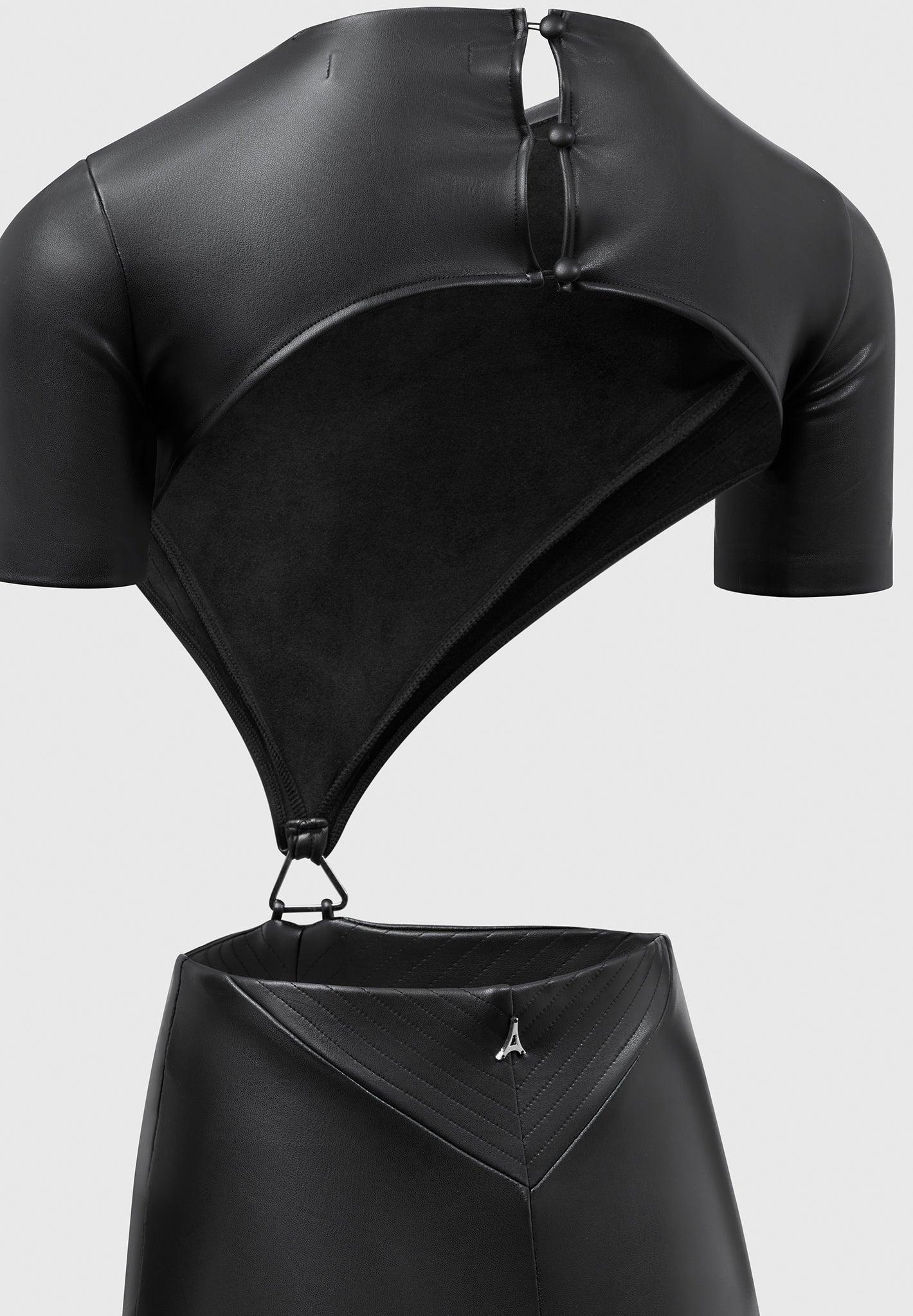 Leather Backless Jumpsuit - Black Female Product Image