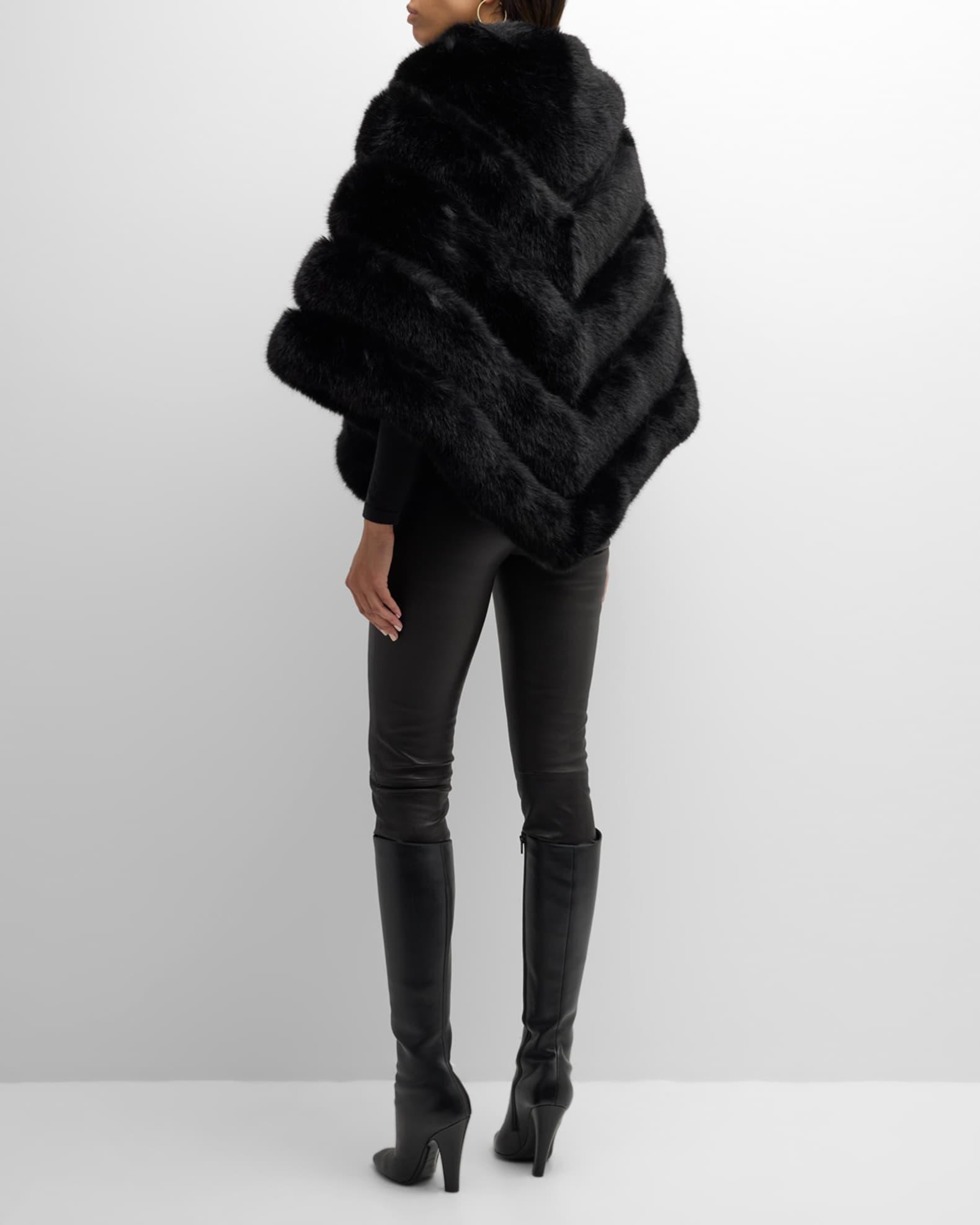 Asymmetric Striped Faux Fur Poncho  Product Image